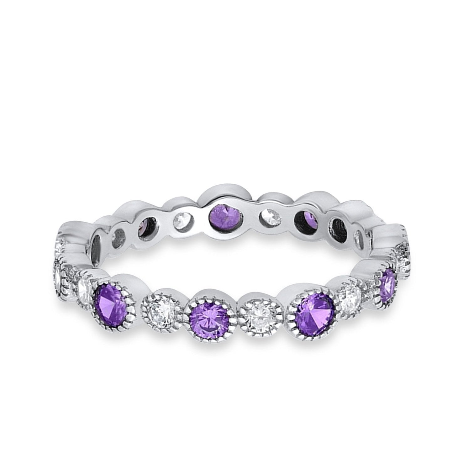 Full Eternity Simulated Amethyst CZ Wedding Ring