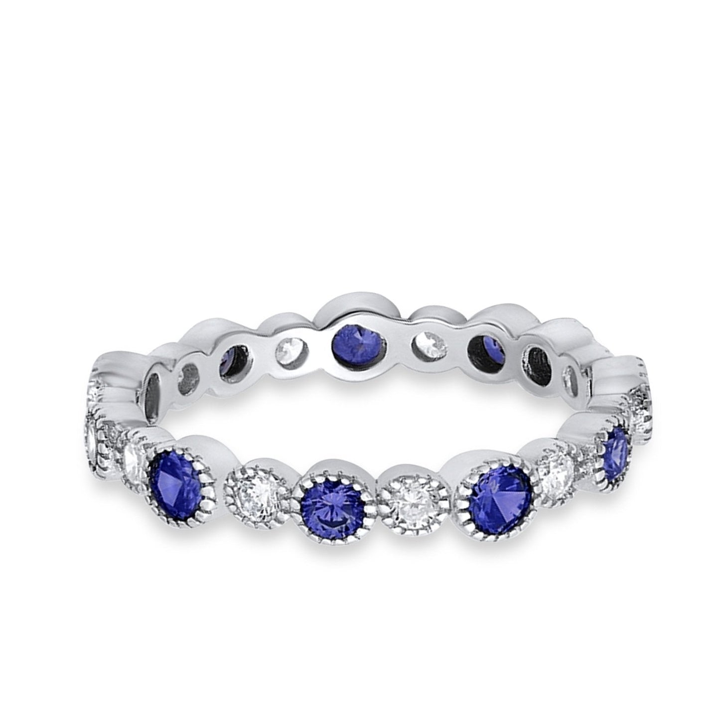 Full Eternity Wedding Ring Simulated Blue Sapphire CZ