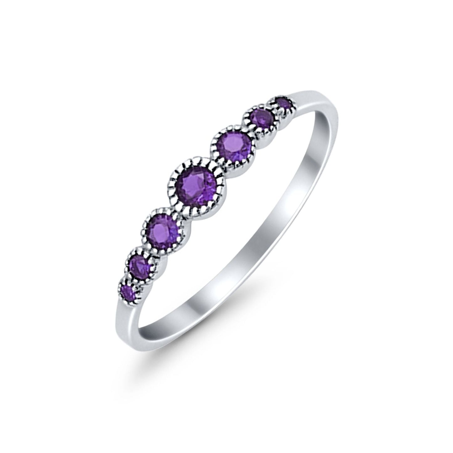 Half Eternity Petite Dainty Simulated Amethyst CZ Wedding Ring