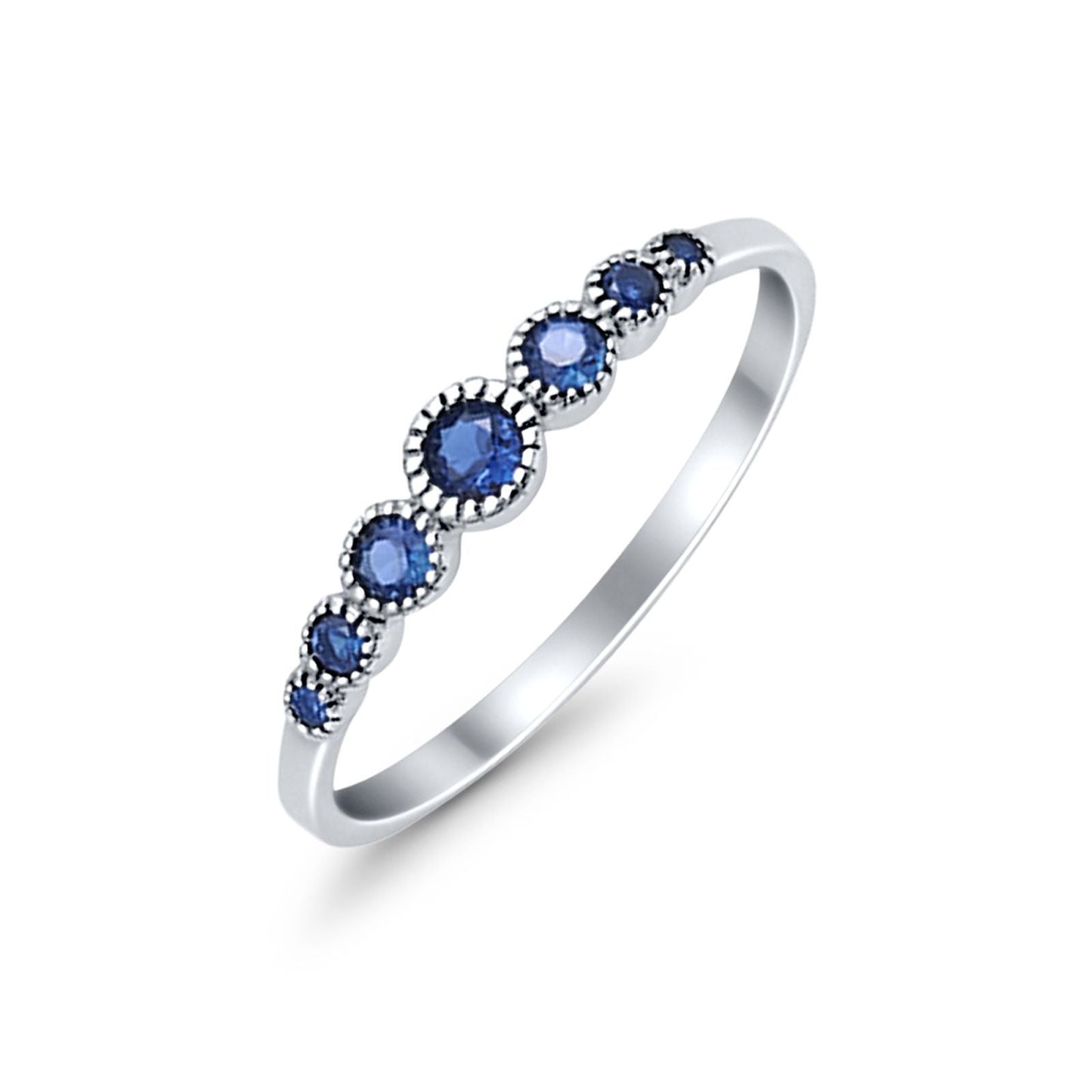 Half Eternity Petite Dainty Simulated Blue Sapphire CZ Wedding Band Ring