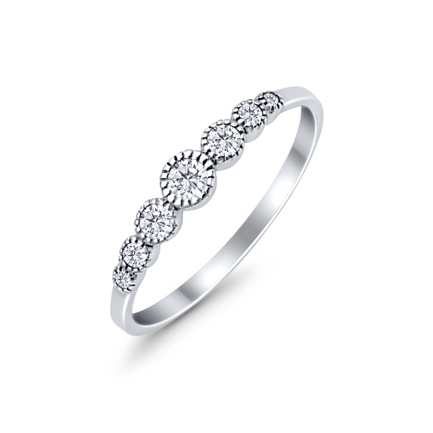 Half Eternity Petite Dainty Simulated CZ Wedding Band Ring