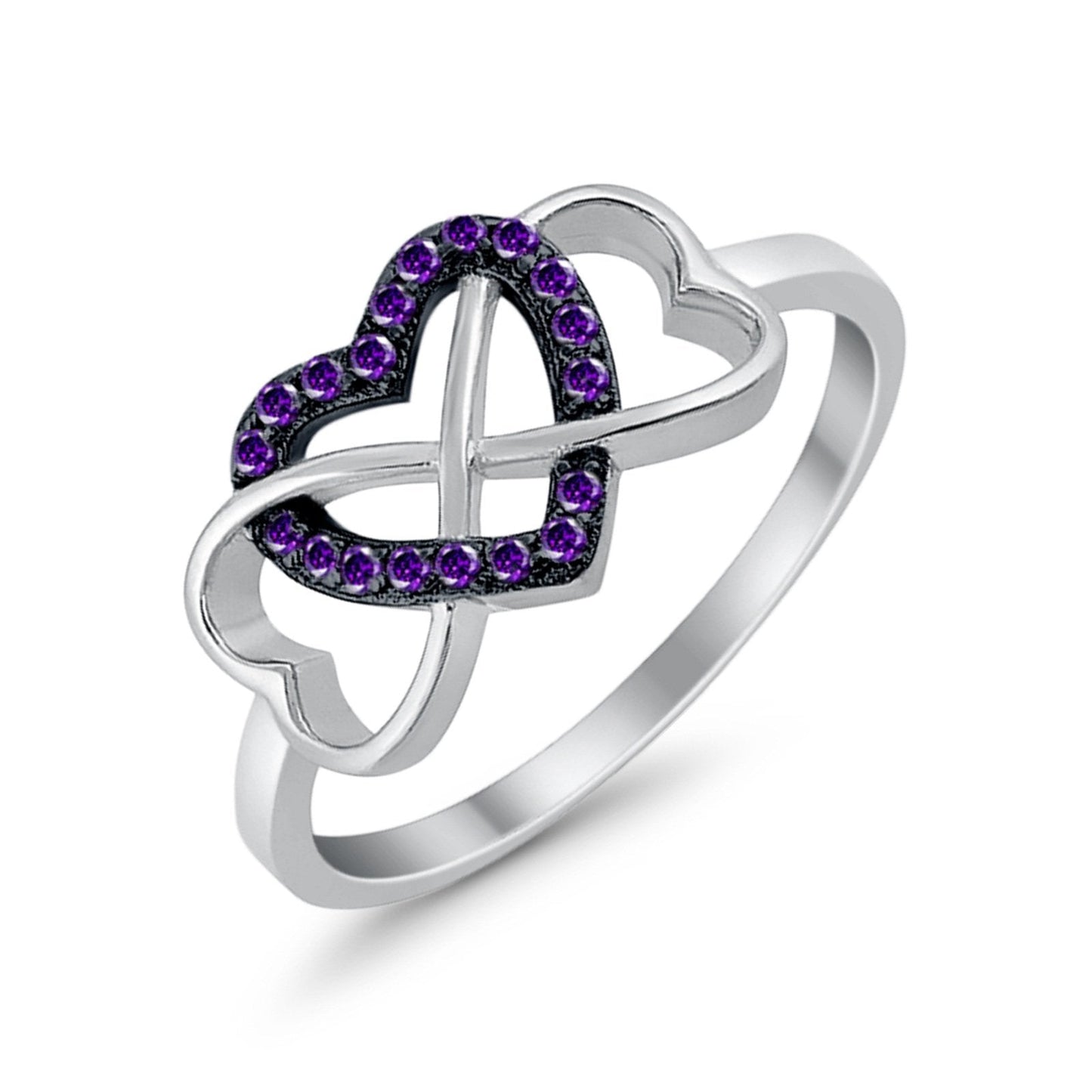 Infinity Heart Promise Eternity Ring Simulated Amethyst CZ