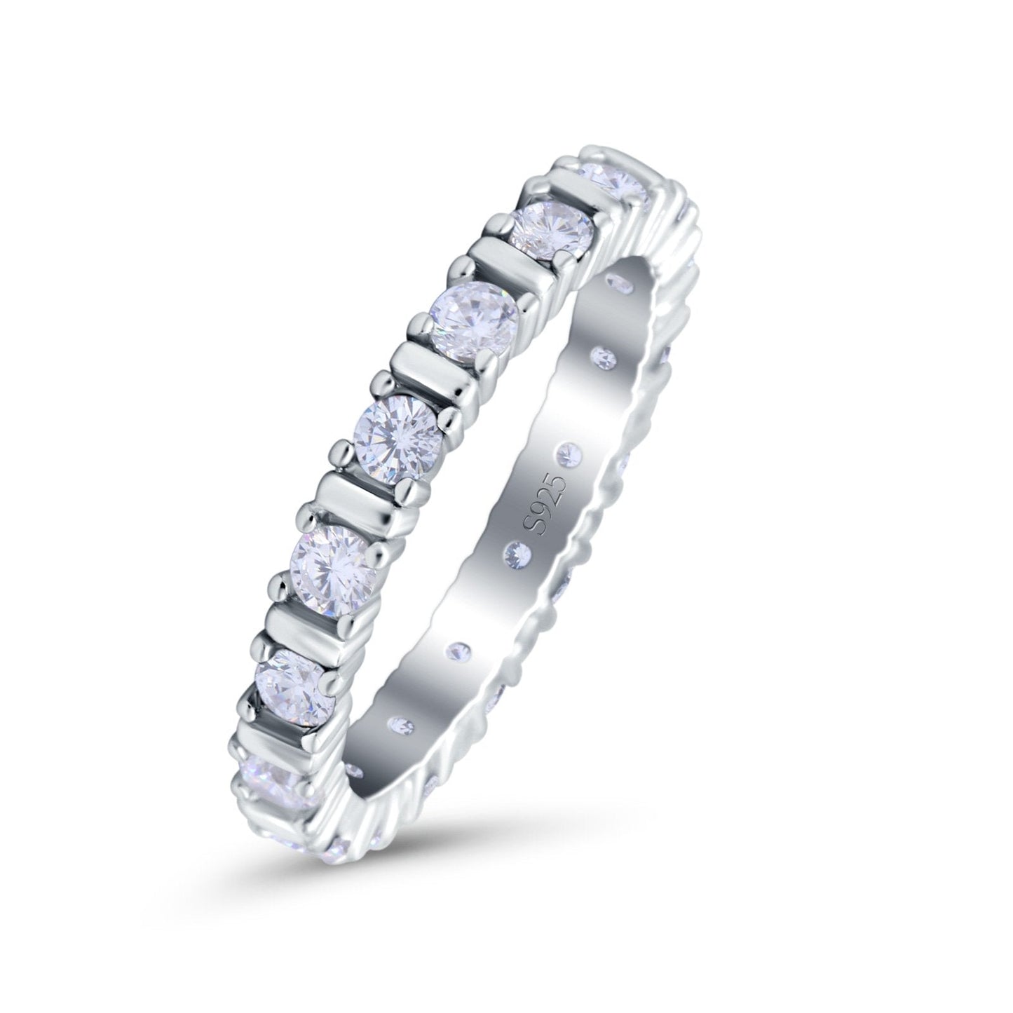 Full Eternity Stackable Ring Wedding Band Round Simulated Cubic Zirconia (3mm)