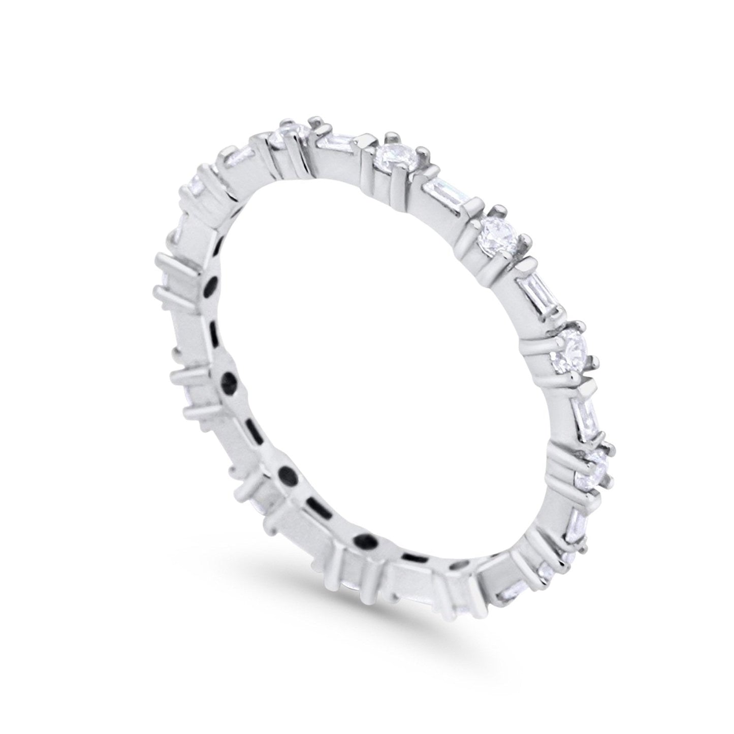 Full Eternity Wedding Ring Baguette Round Simulated CZ