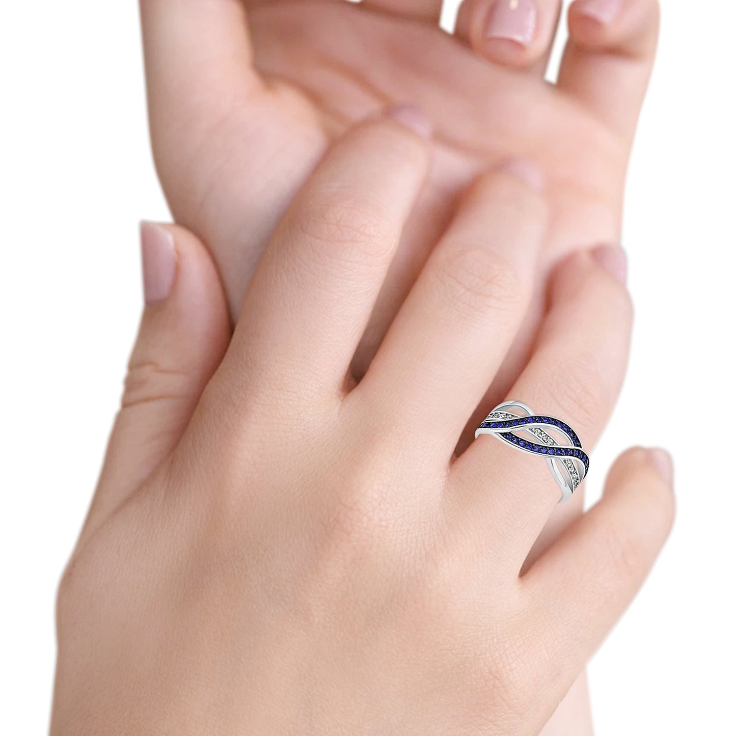 Weave Knot Ring Crisscross Crossover Simulated Blue Sapphire Round CZ