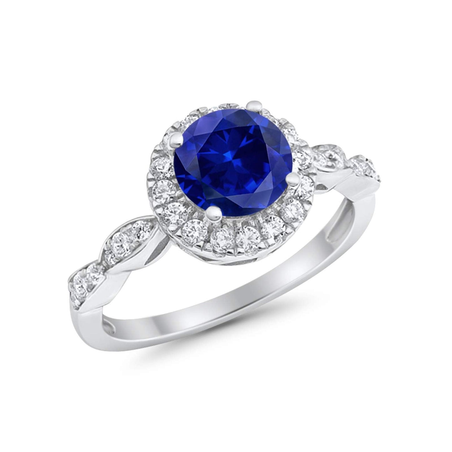 Art Deco Design Engagement Ring Simulated Blue Sapphire CZ