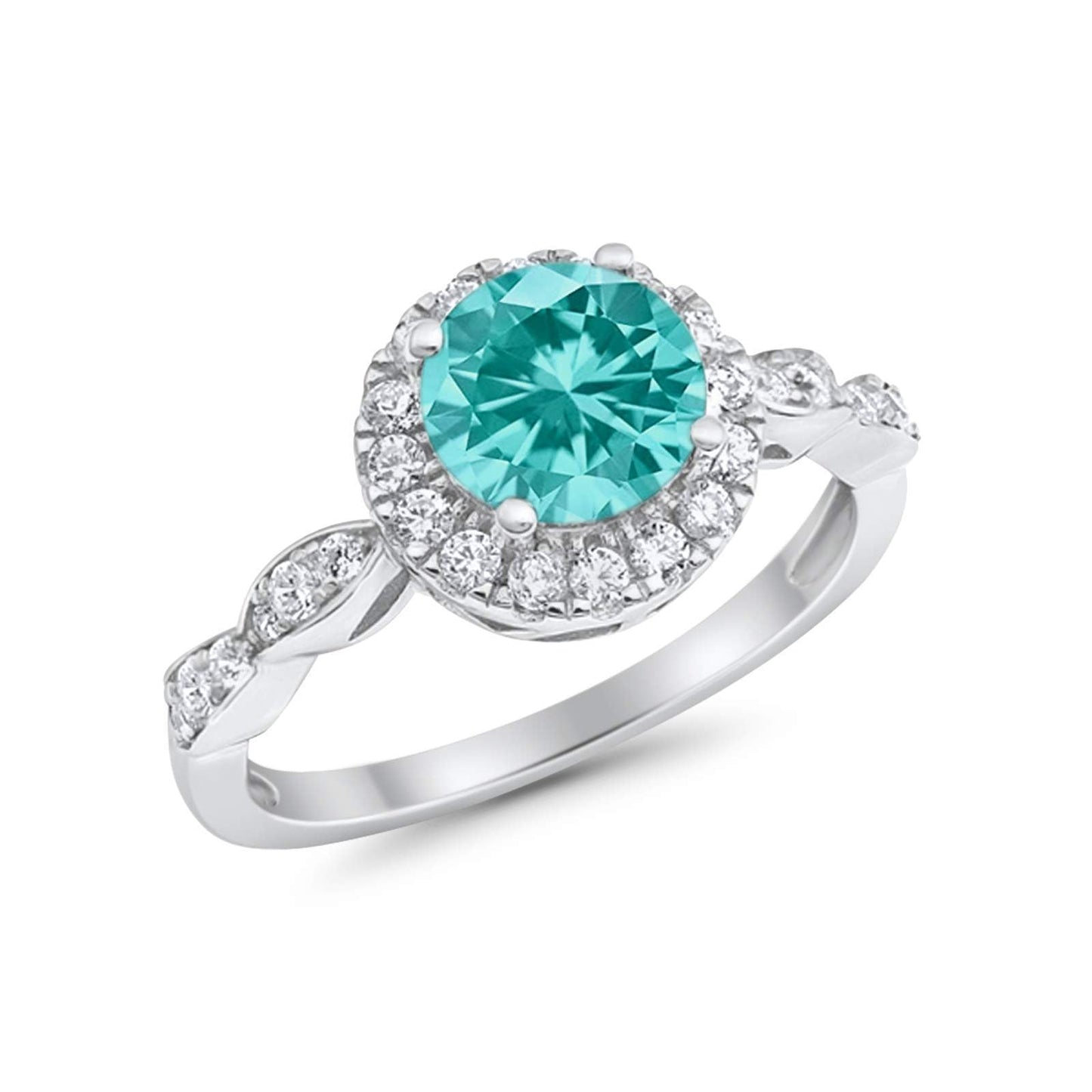 Art Deco Engagement Ring Round Simulated Paraiba Tourmaline CZ