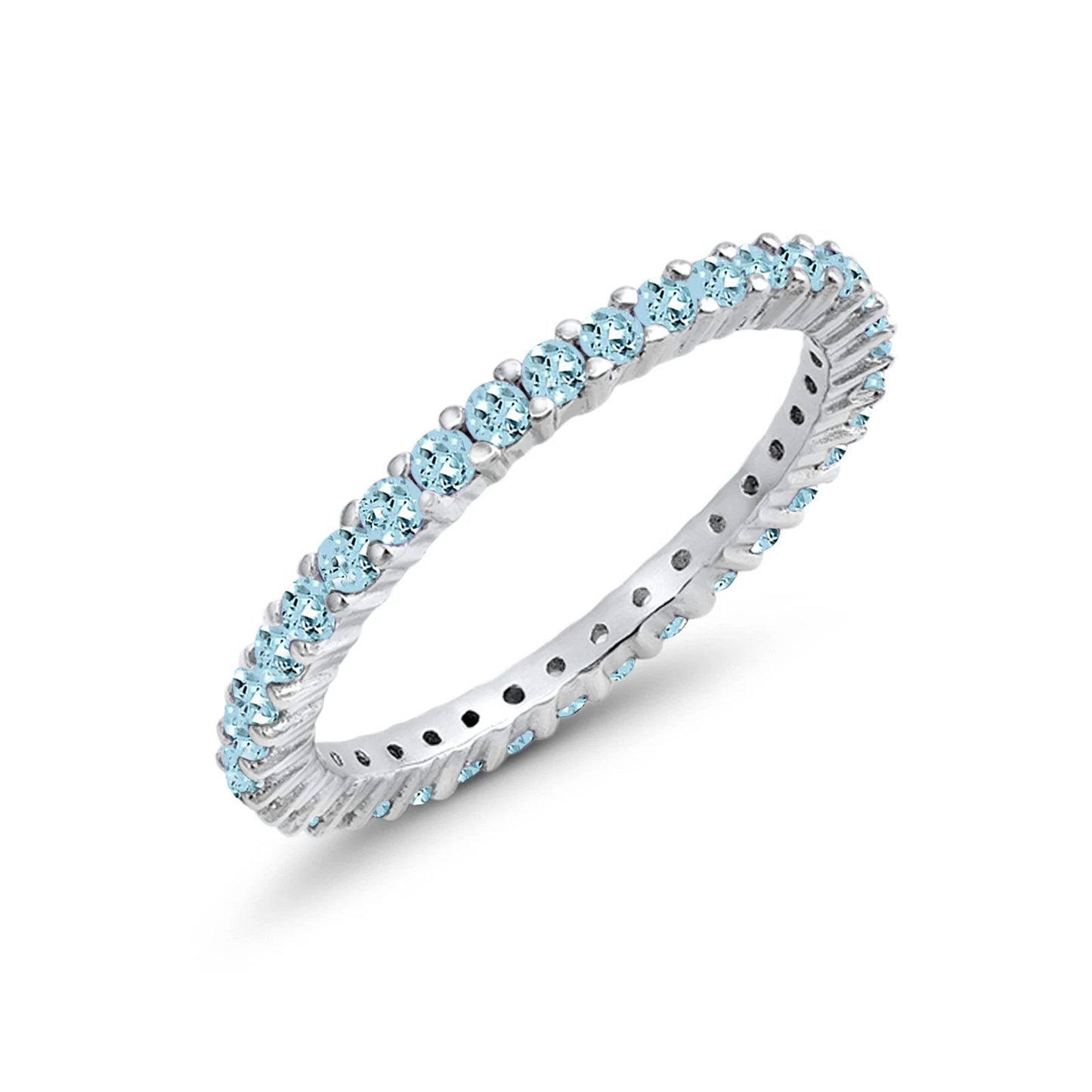 Full Eternity Wedding Band Round Simulated Aquamarine CZ Ring