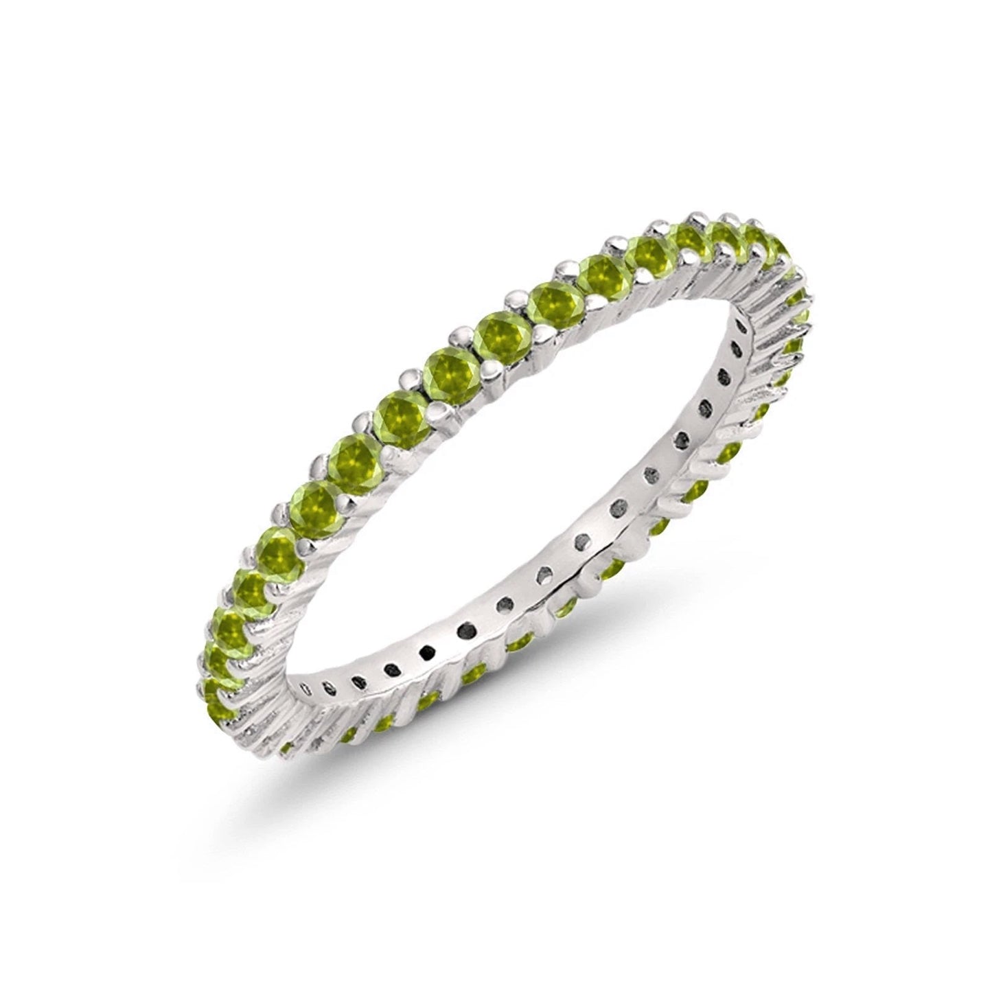 Full Eternity Wedding Round Simulated Peridot CZ Ring