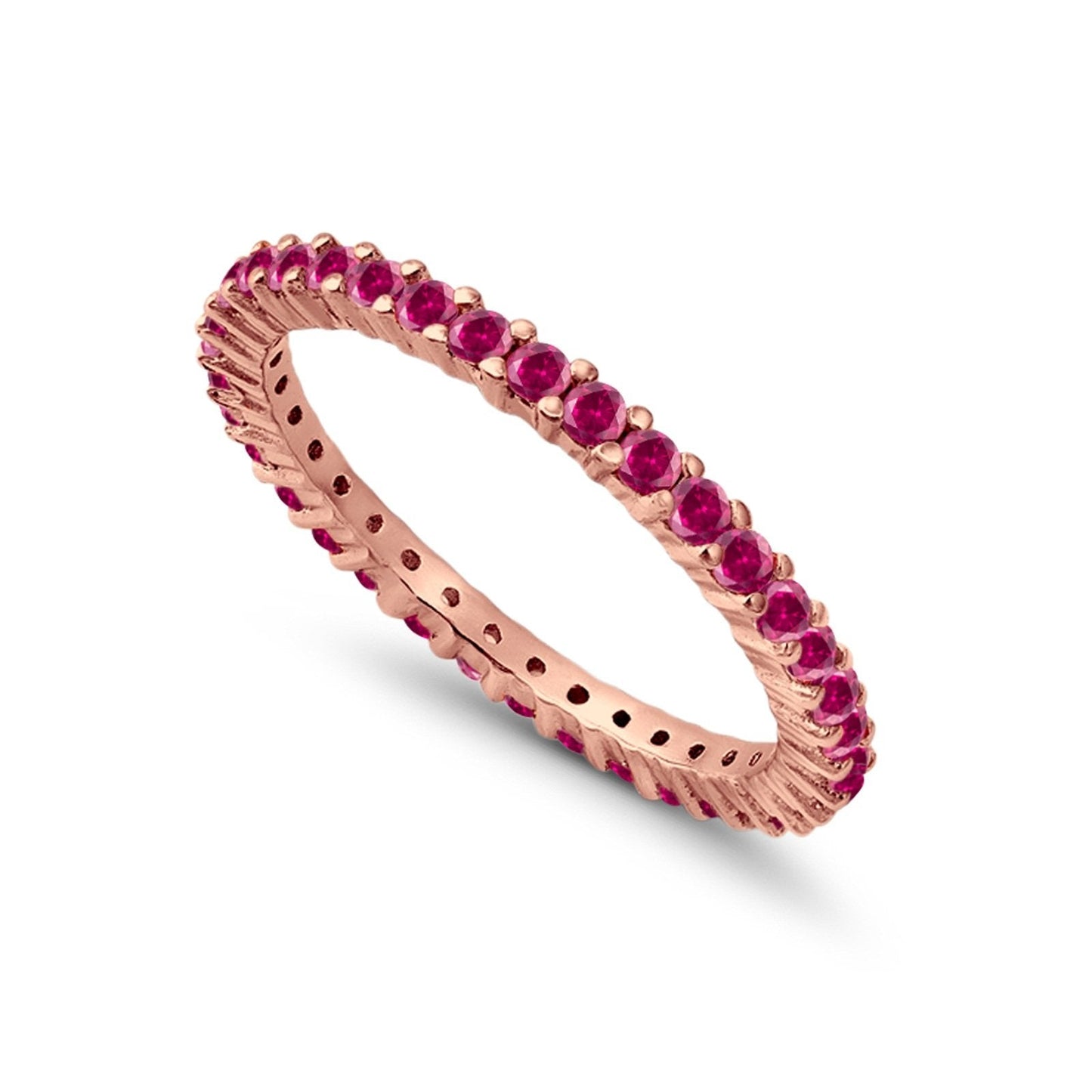 Full Eternity Round Rose Tone, Simulated Ruby CZ Wedding Ring