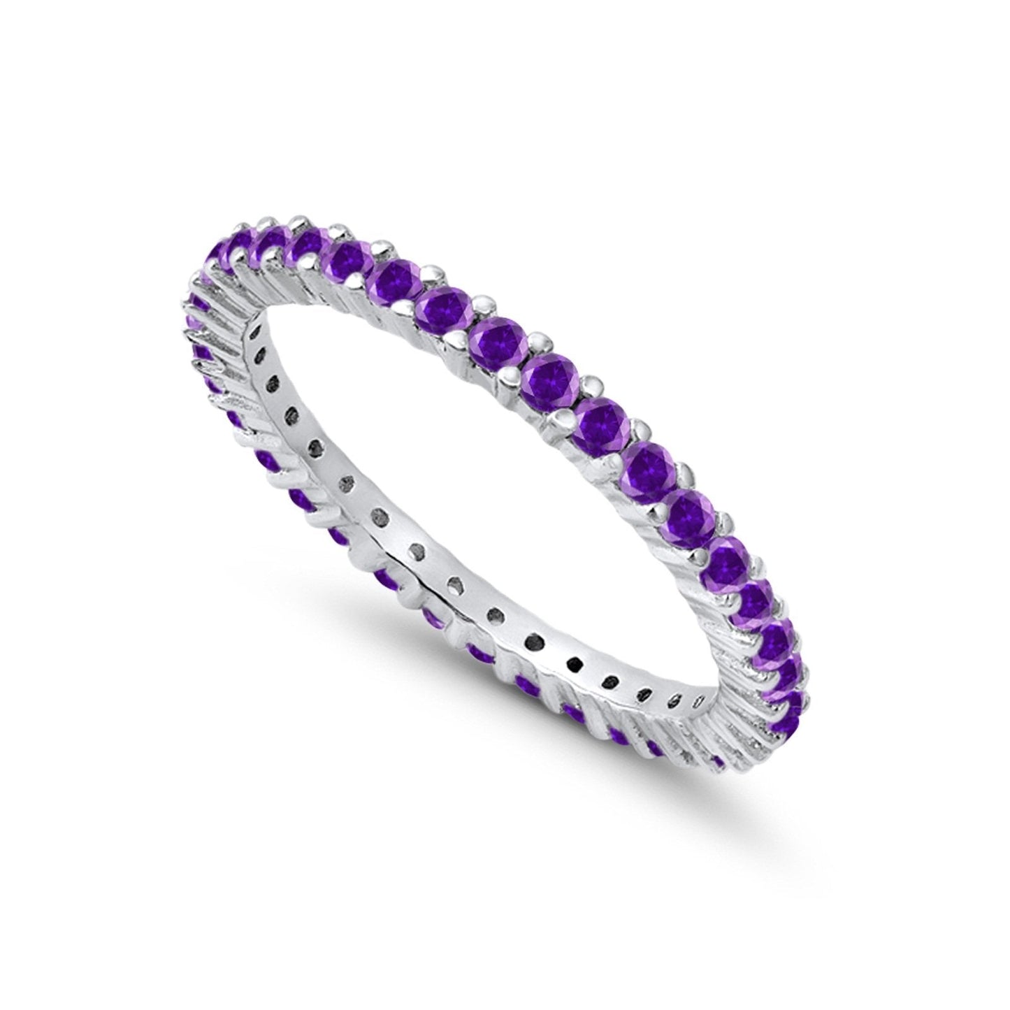 Full Eternity Wedding Band Round Simulated Amethyst CZ Ring