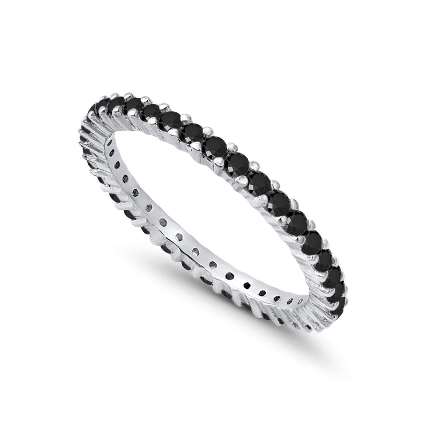 Full Eternity Wedding Band Round Simulated Black CZ Ring 925 Sterling Silver