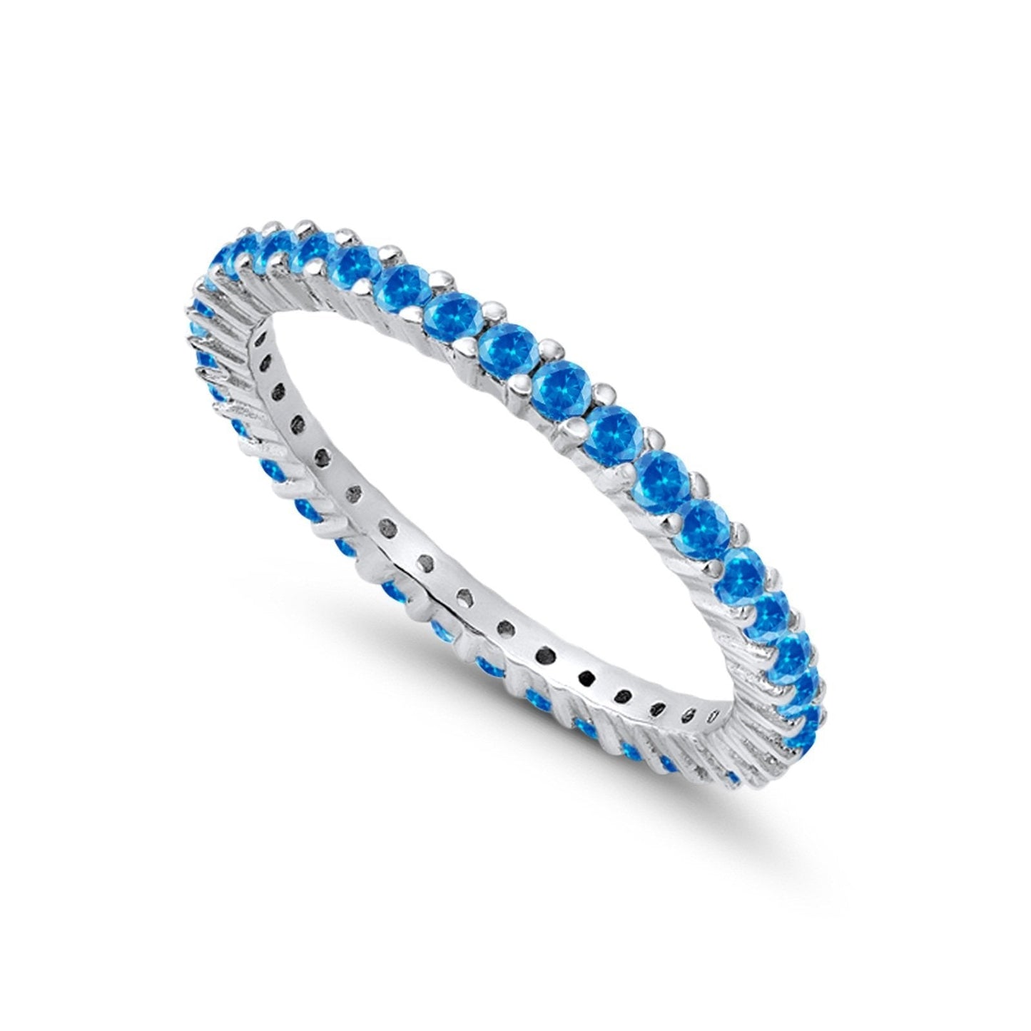 Full Eternity Wedding Band Round Simulated Blue Topaz CZ Ring