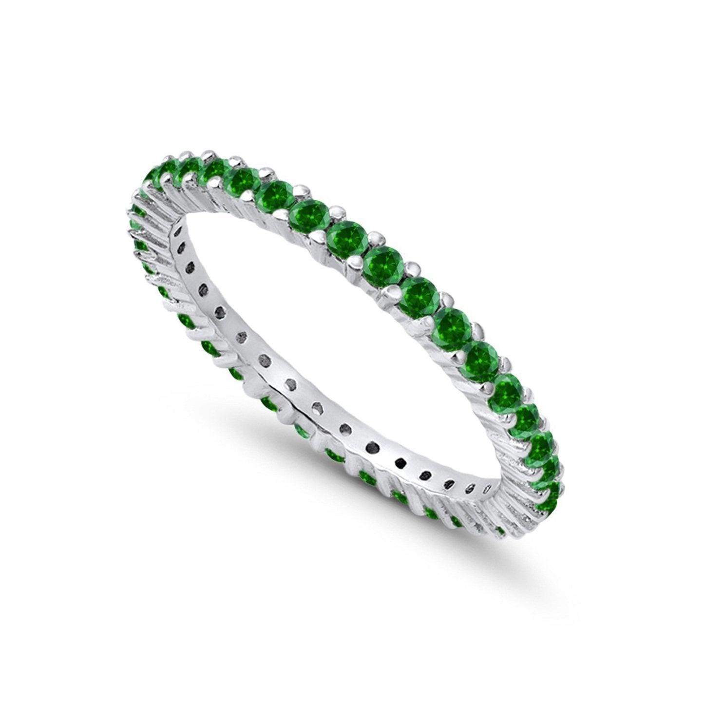 Full Eternity Wedding Band Round Simulated Green Emerald CZ Ring