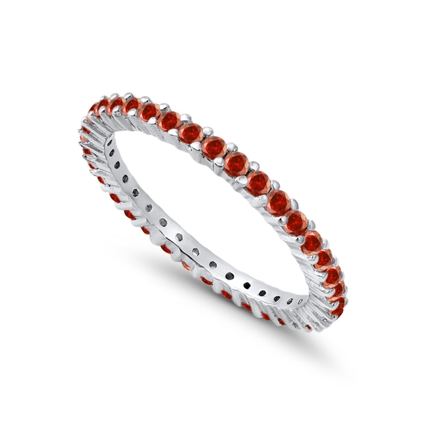 Full Eternity Wedding Band Round Simulated Garnet CZ Ring