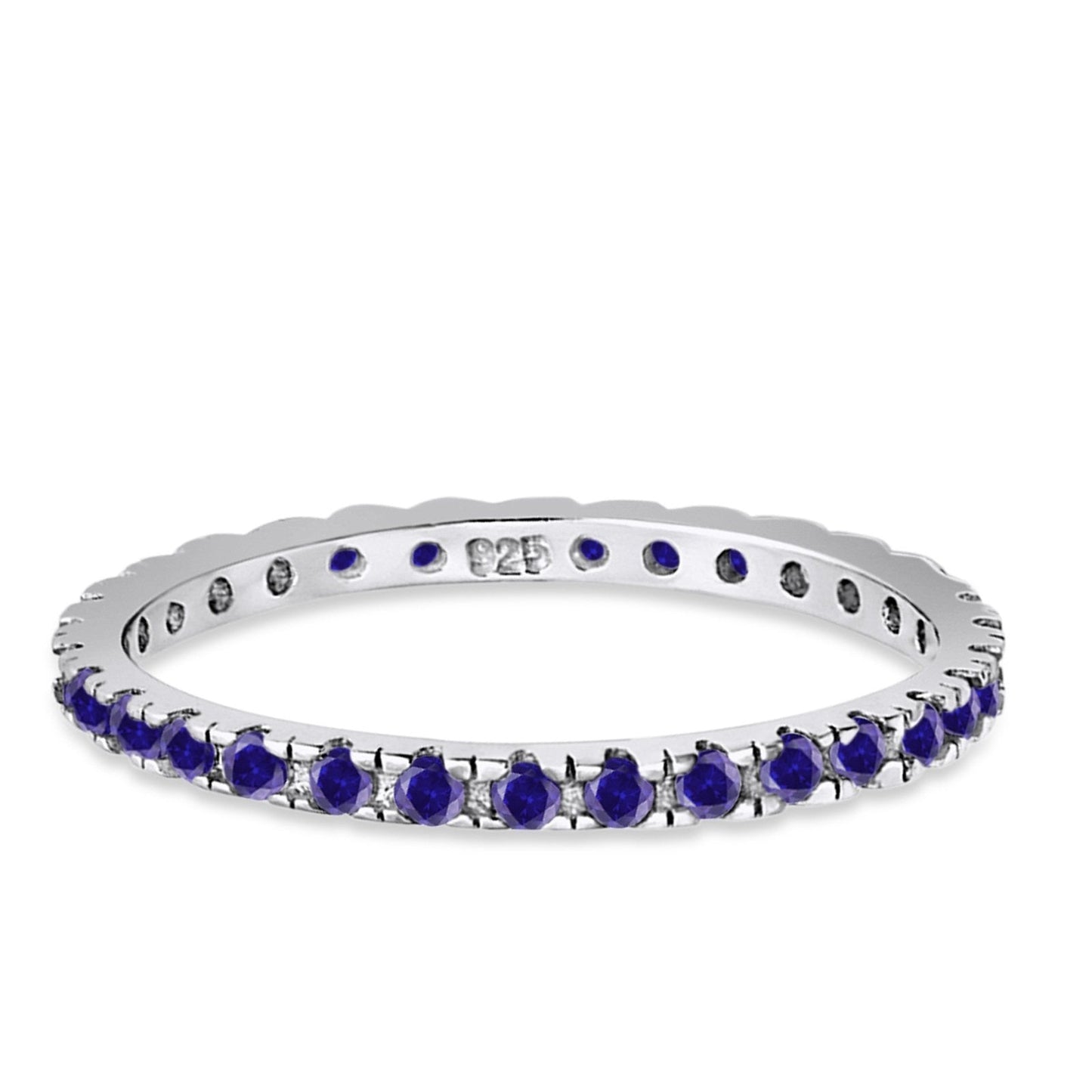 Stackable Ring Round Eternity Simulated Blue Sapphire CZ