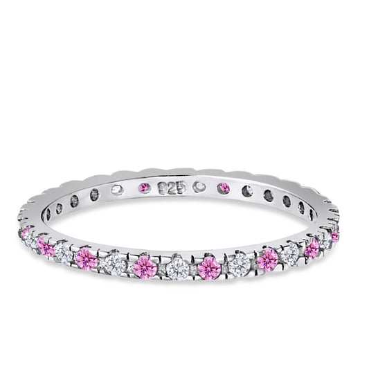 Stackable Ring Round Eternity Simulated Pink & Clear CZ