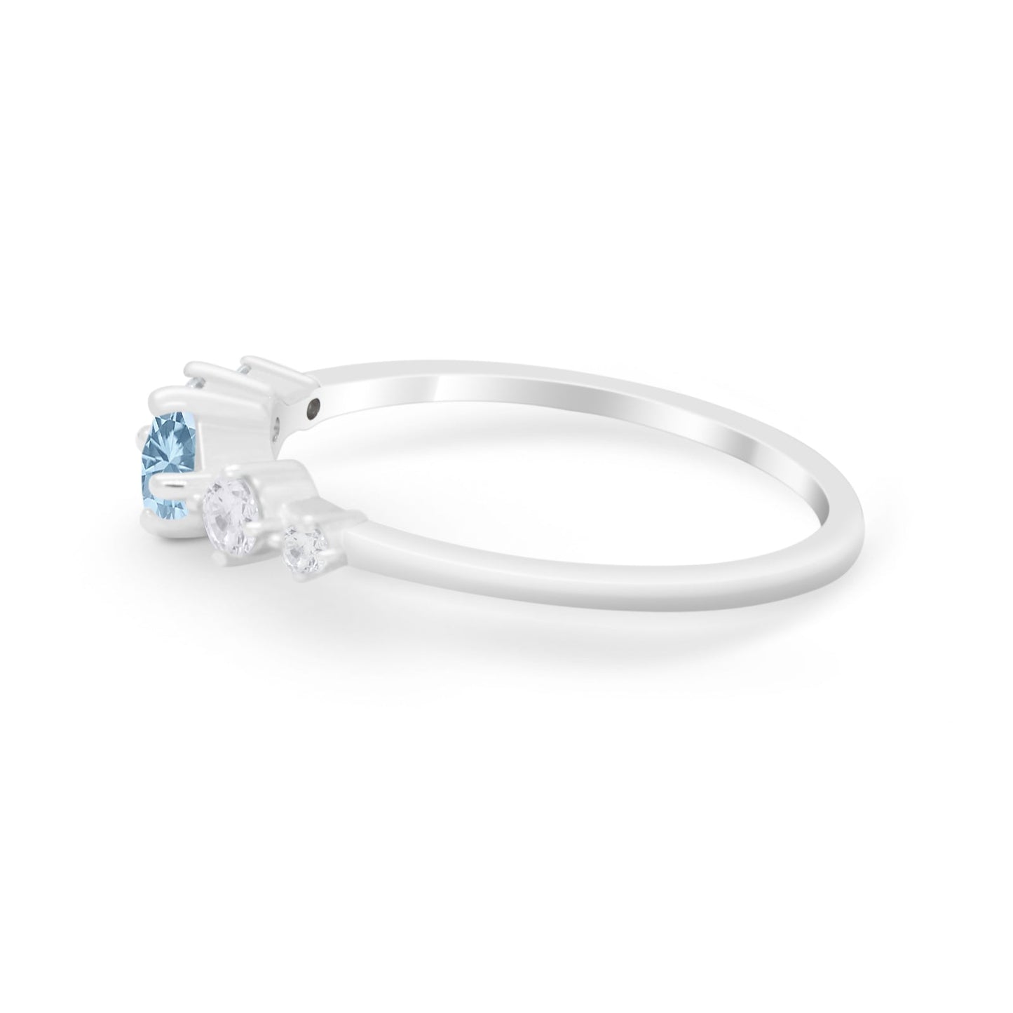 Petite Dainty Fashion Round Simulated Aquamarine CZ Ring