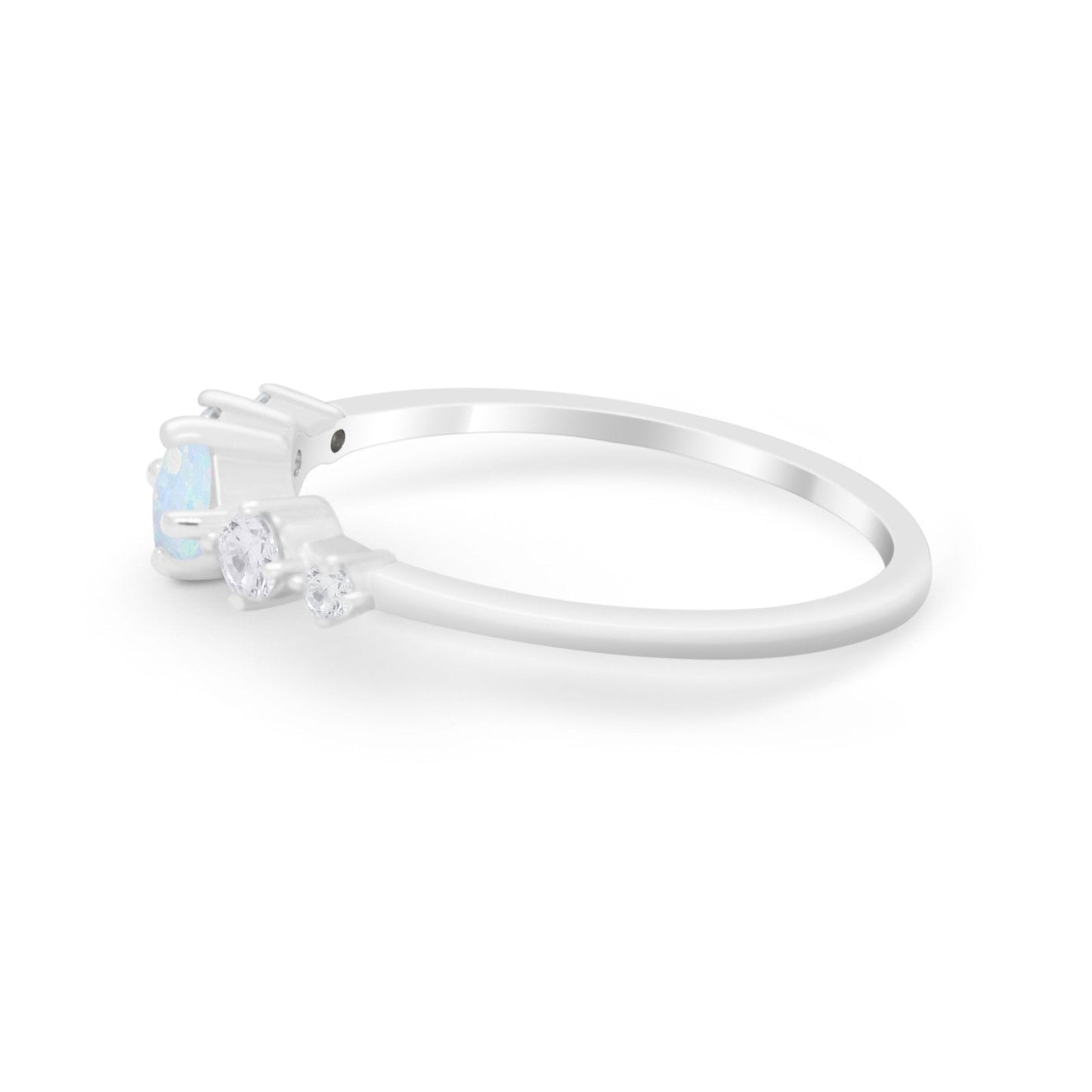 Petite Dainty Fashion Round Lab Created White Opal Ring