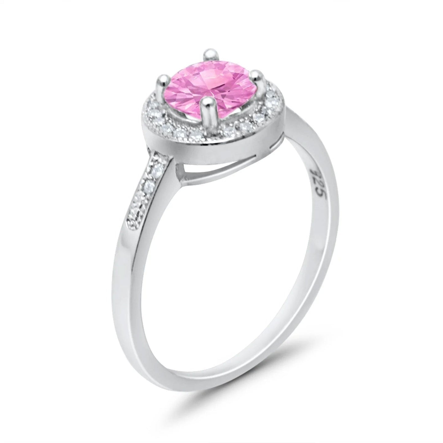 Halo Art Deco Wedding Engagement Ring Round Simulated Pink CZ