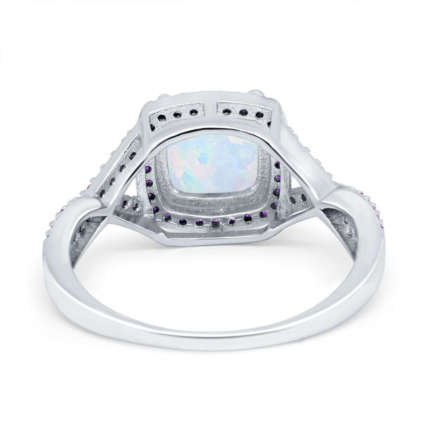 Cushion Wedding Ring Lab Created White Opal