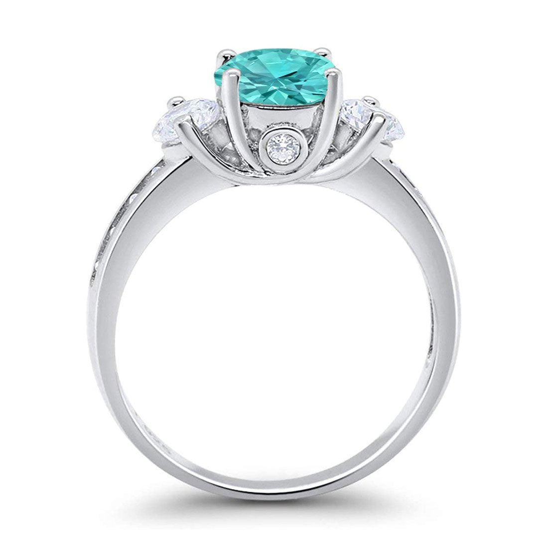 Three Stone Wedding Ring Simulated Paraiba Tourmaline CZ