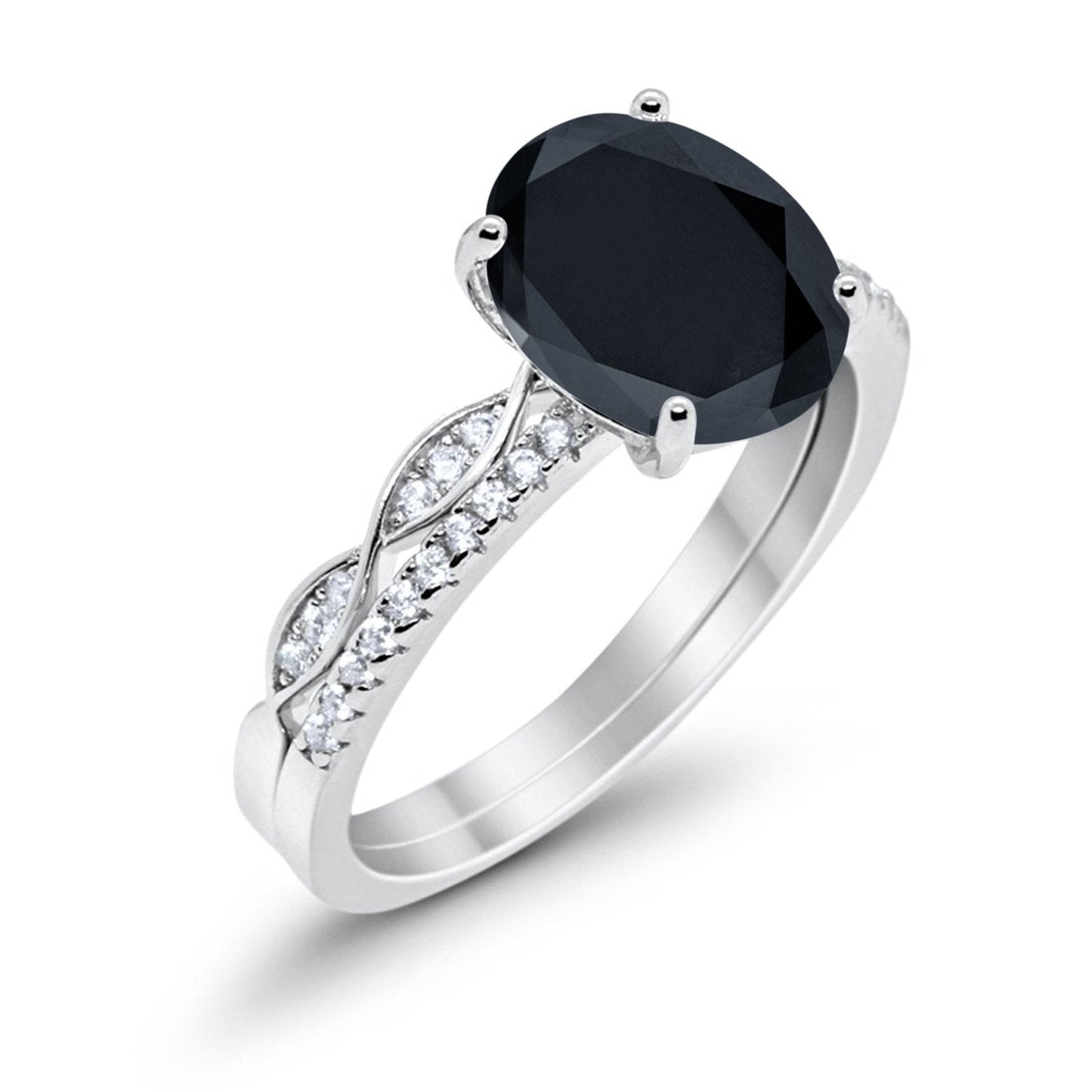 Two Piece Oval Bridal Wedding Ring Simulated Black CZ