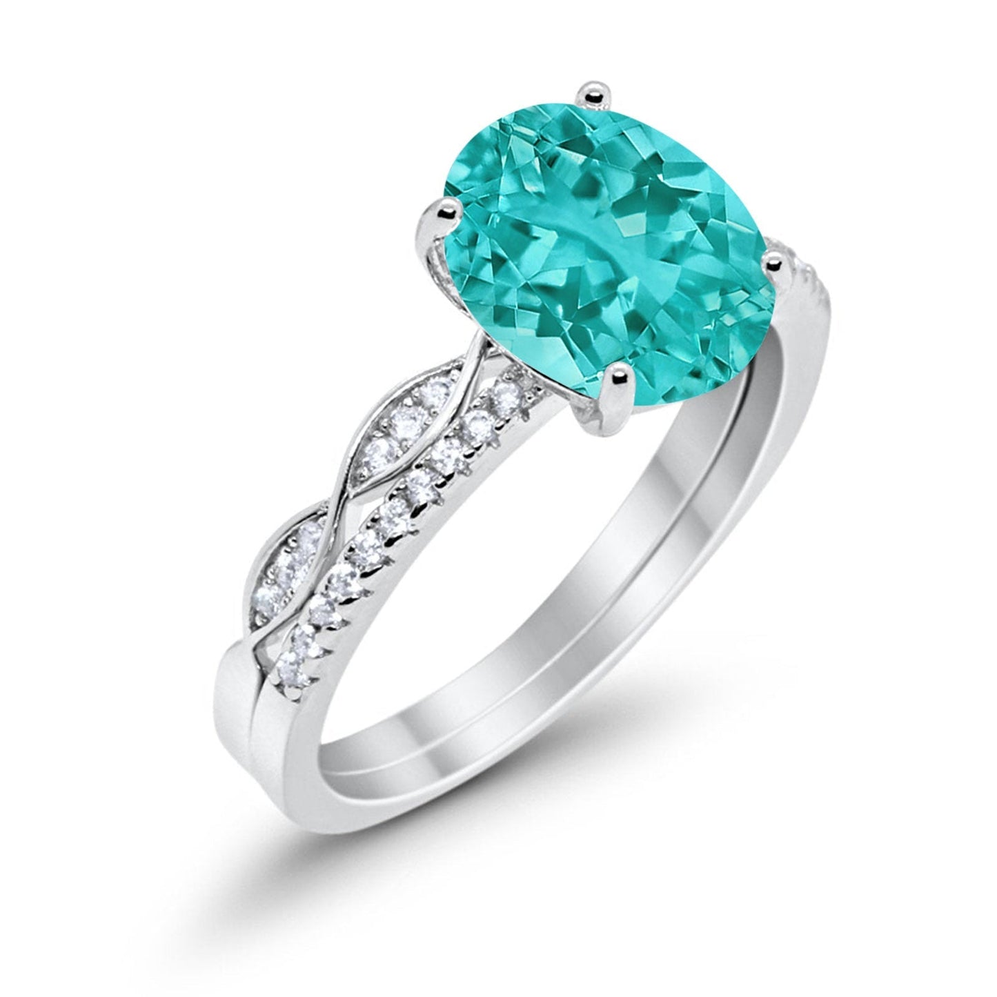 Two Piece Oval Bridal Wedding Ring Simulated Paraiba Tourmaline CZ