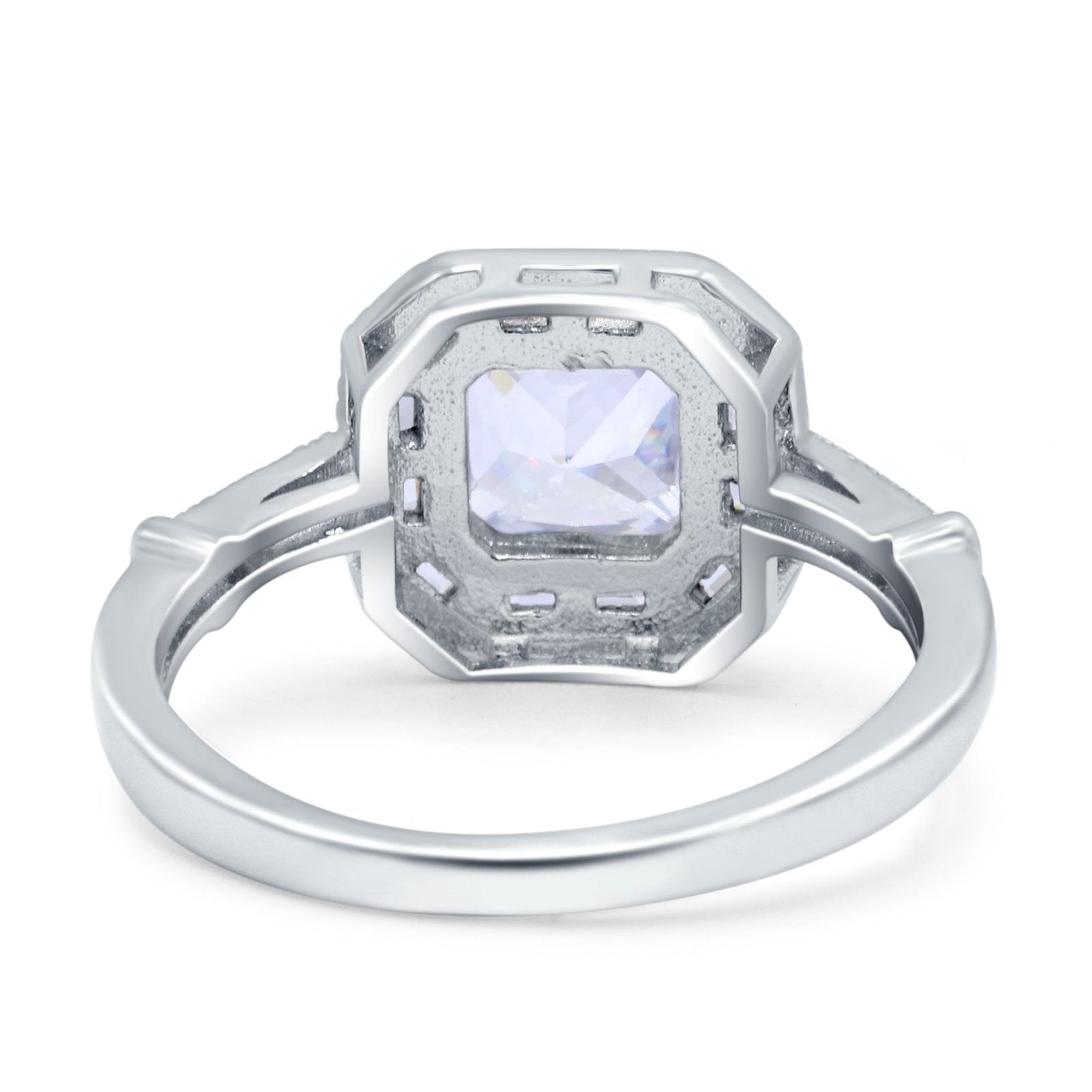 Art Deco Cushion Engagement Bezel Ring Simulated Cubic Zirconia