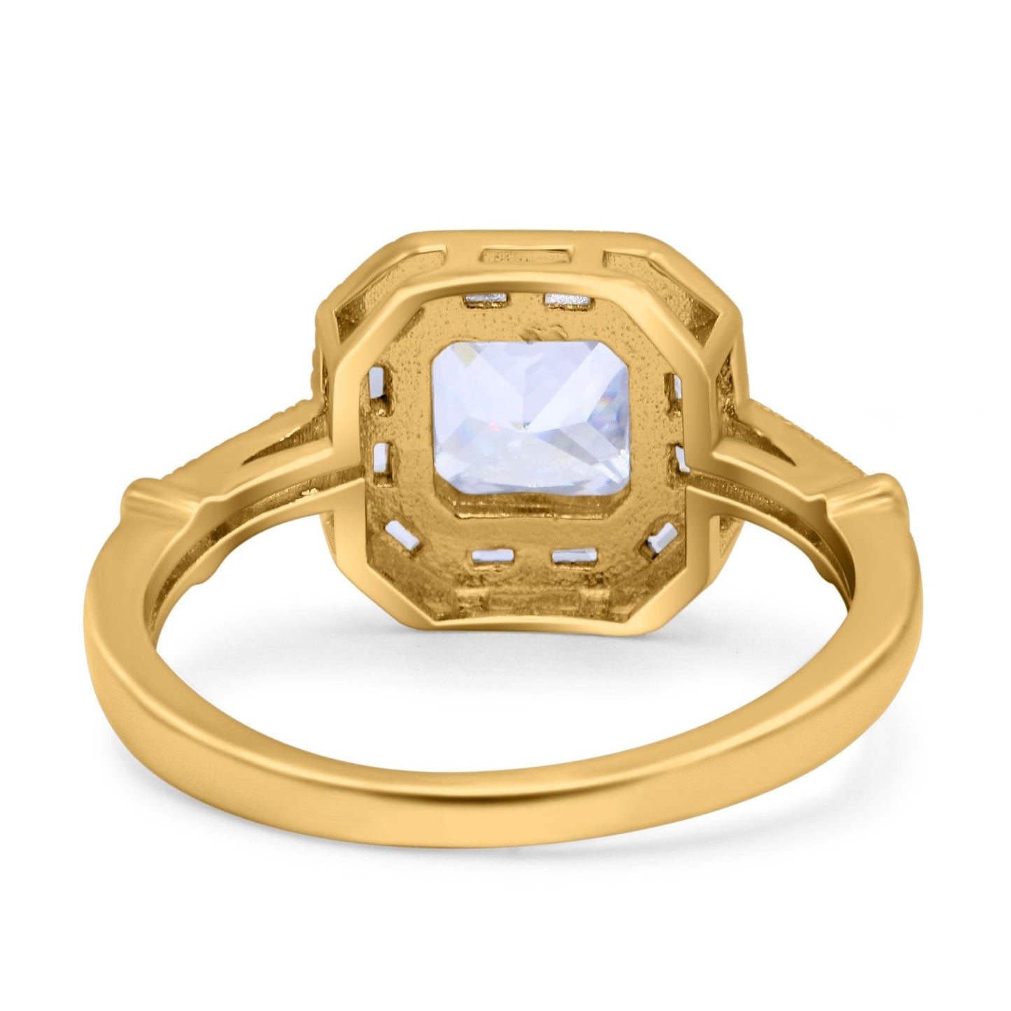 Art Deco Cushion Engagement Bezel Ring Yellow Tone, Simulated CZ