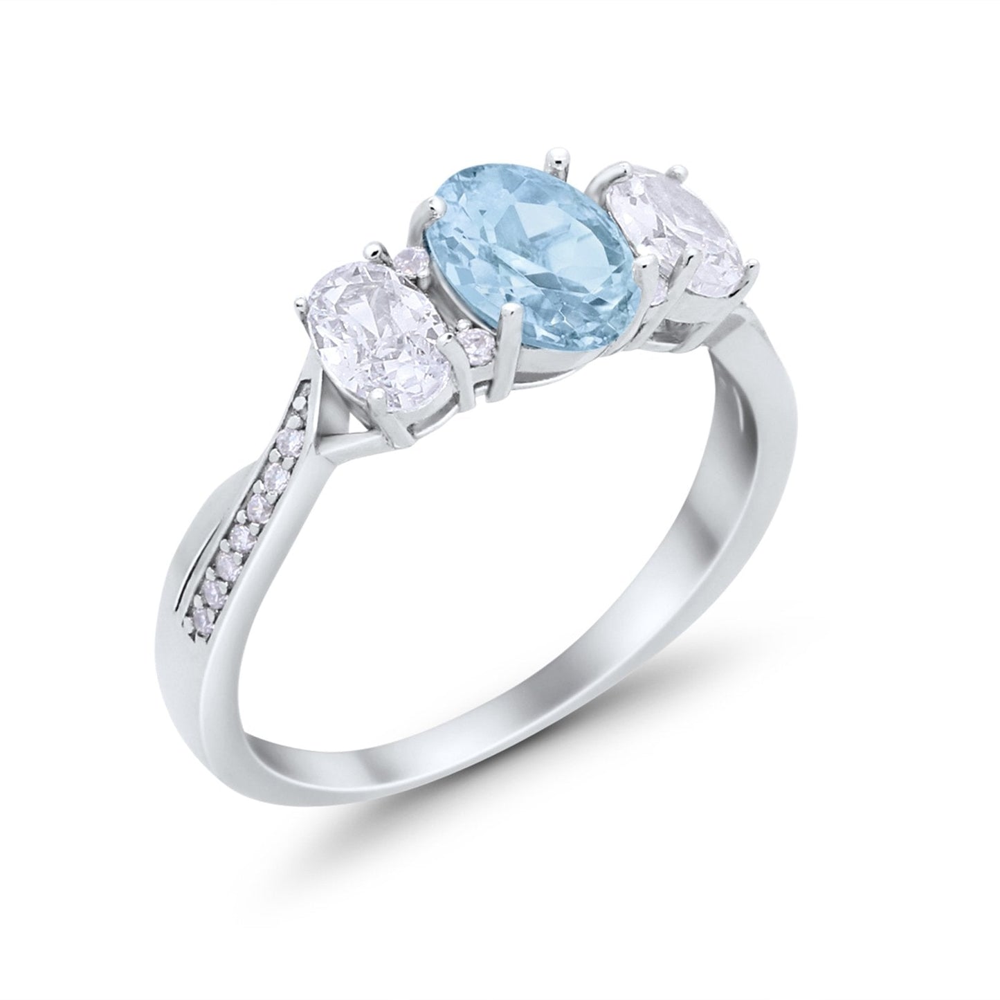 Oval Three Stone Engagement Ring Simulated Aquamarine CZ