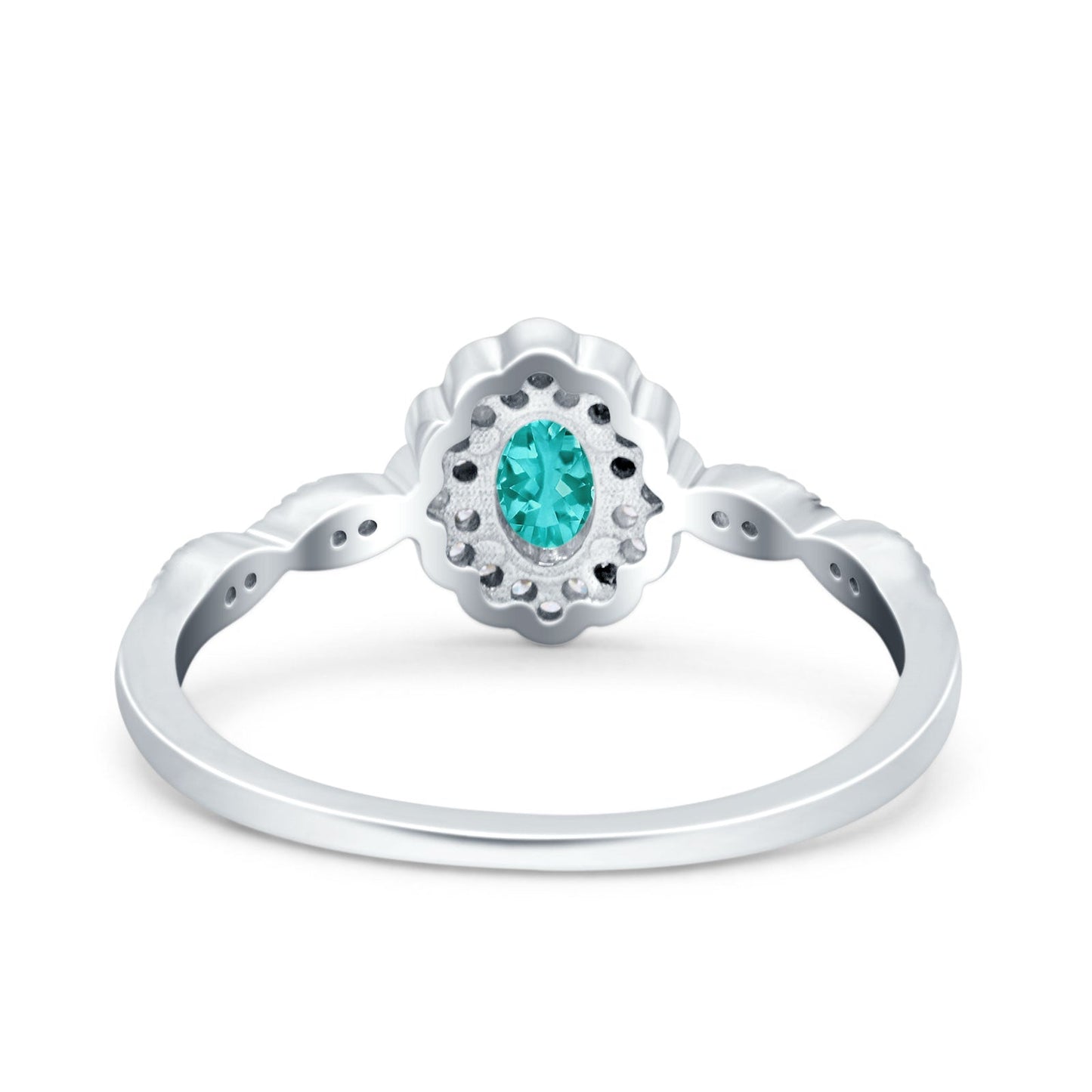 Halo Art Deco Oval Engagement Ring Simulated Paraiba Tourmaline CZ