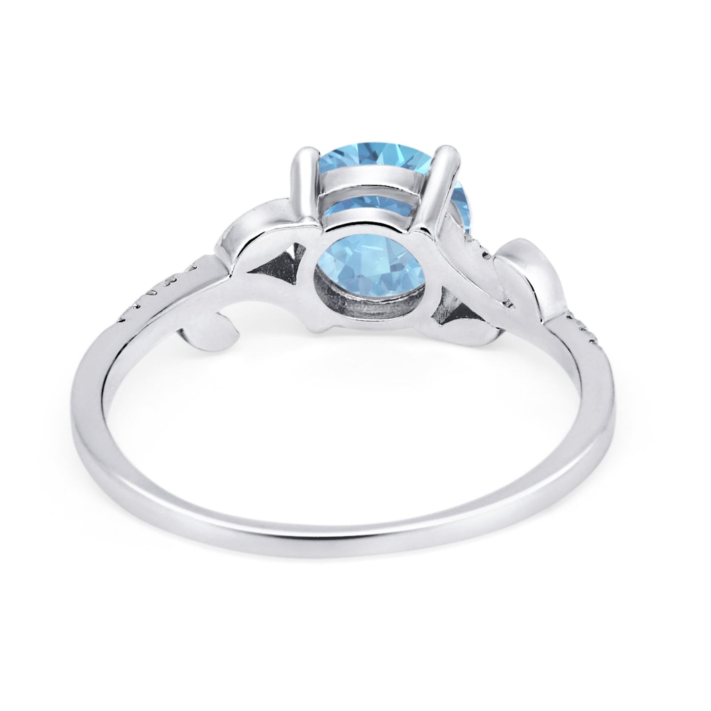 Leaf Style Ring Round Aquamarine CZ