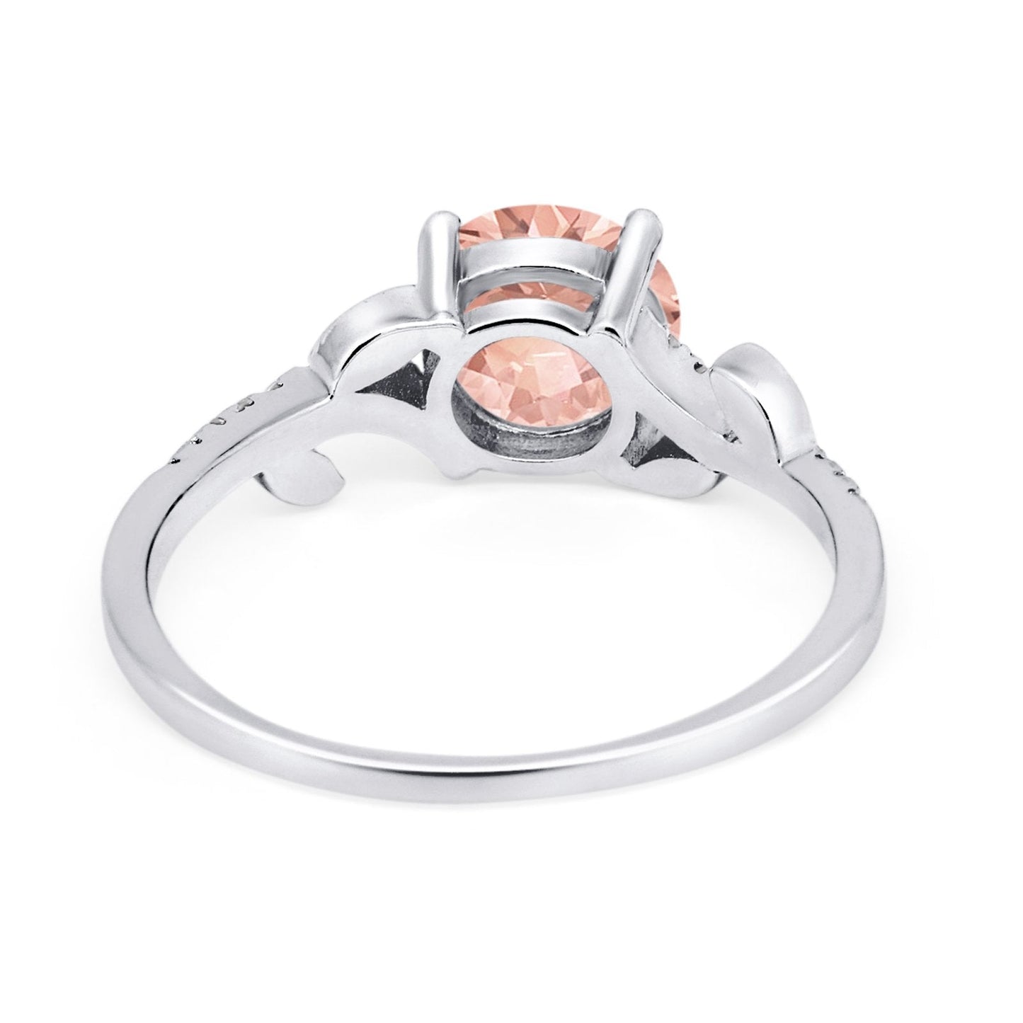 Leaf Style Wedding Ring Round Simulated Morganite CZ