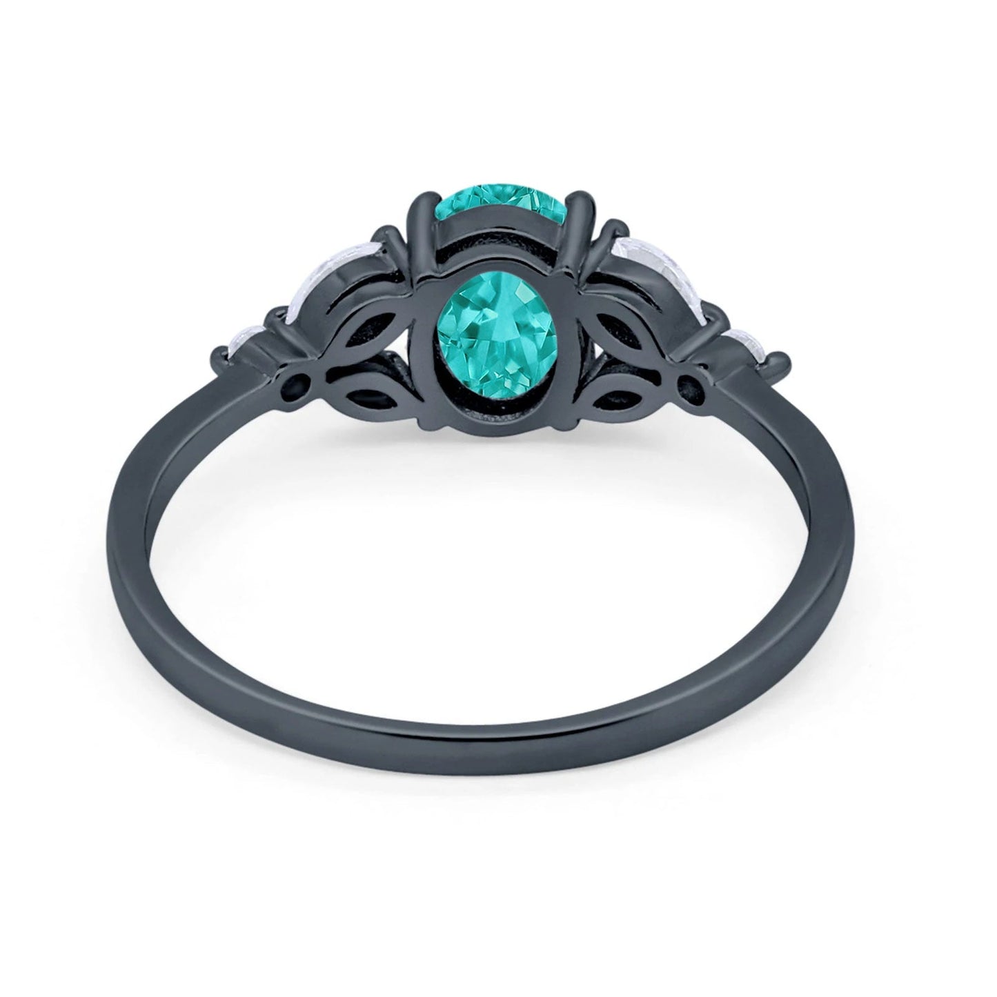 Art Deco Oval Engagement Ring Black Tone, Simulated Paraiba Tourmaline CZ