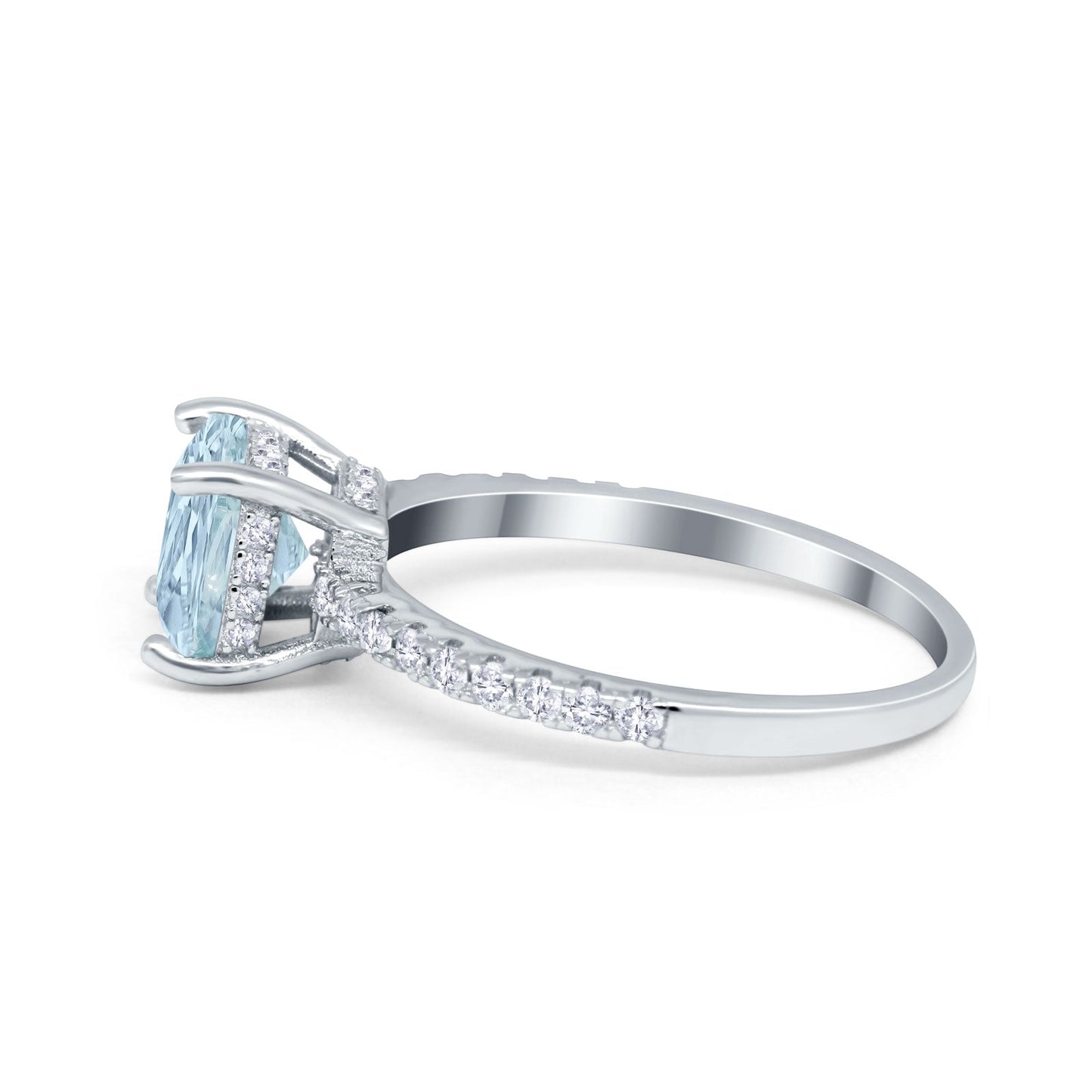 Vintage Cushion Cut Engagement Ring Simulated Aquamarine CZ