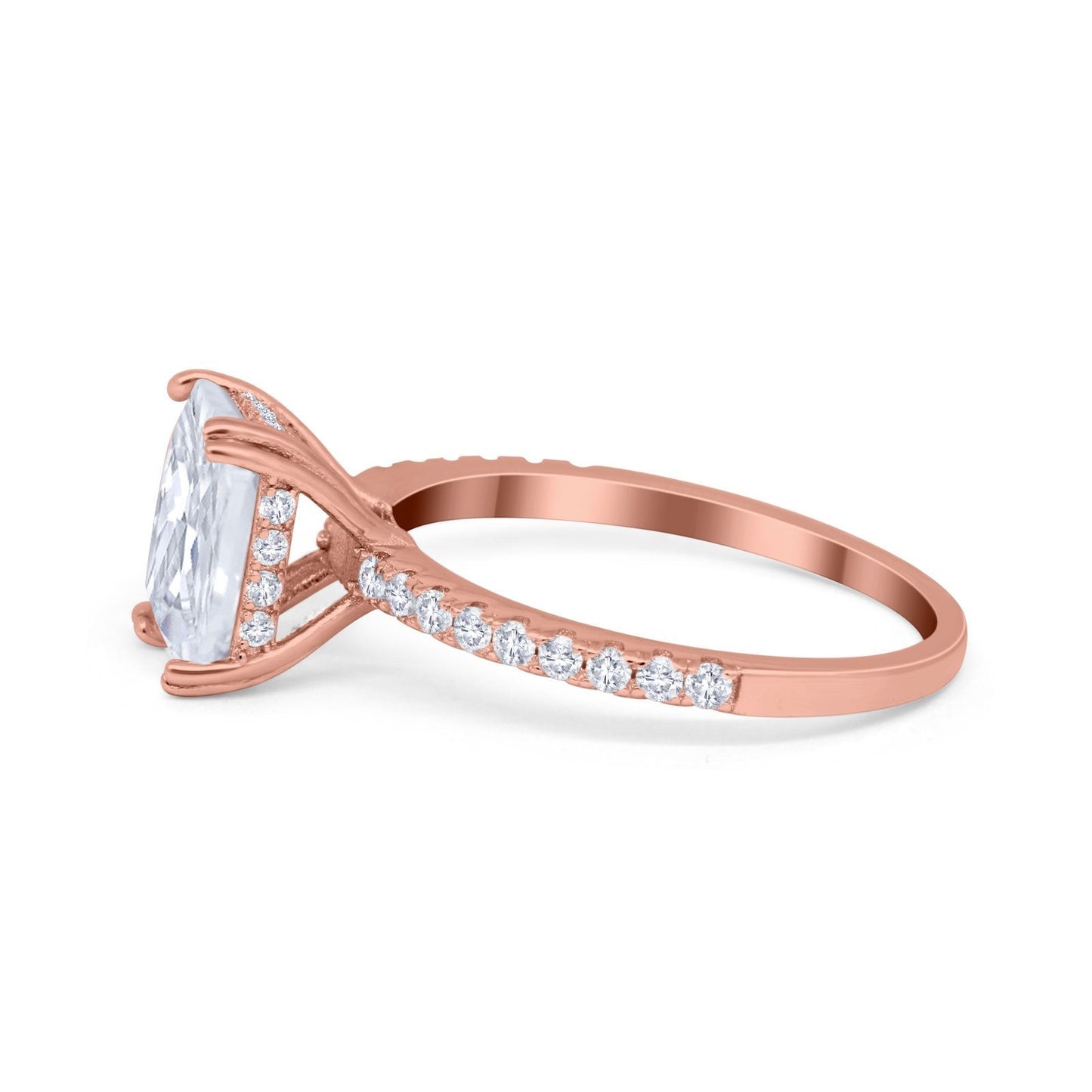 Art Deco Radiant  Rose Tone Simulated CZ Engagement Ring