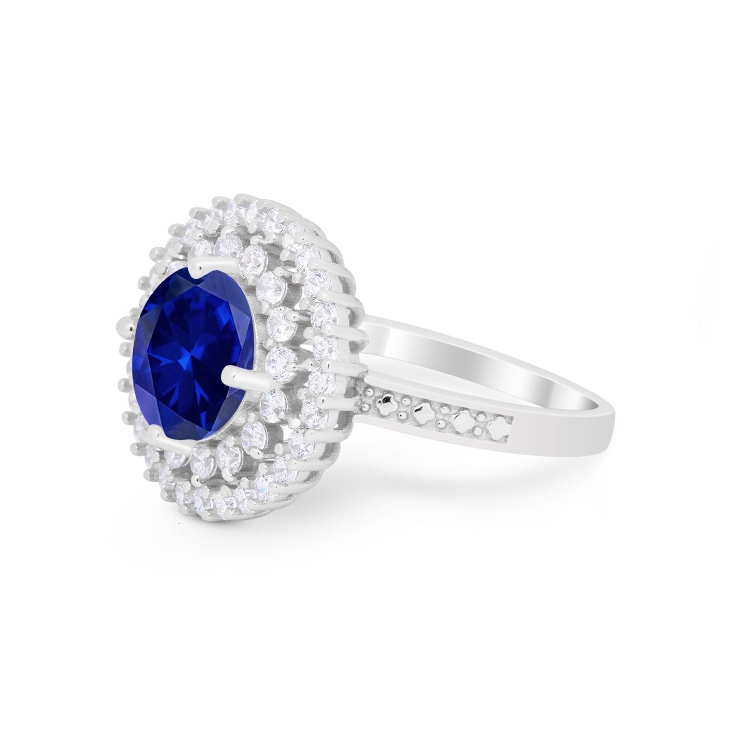 Cocktail Round Simulated Blue Sapphire CZ Wedding Ring