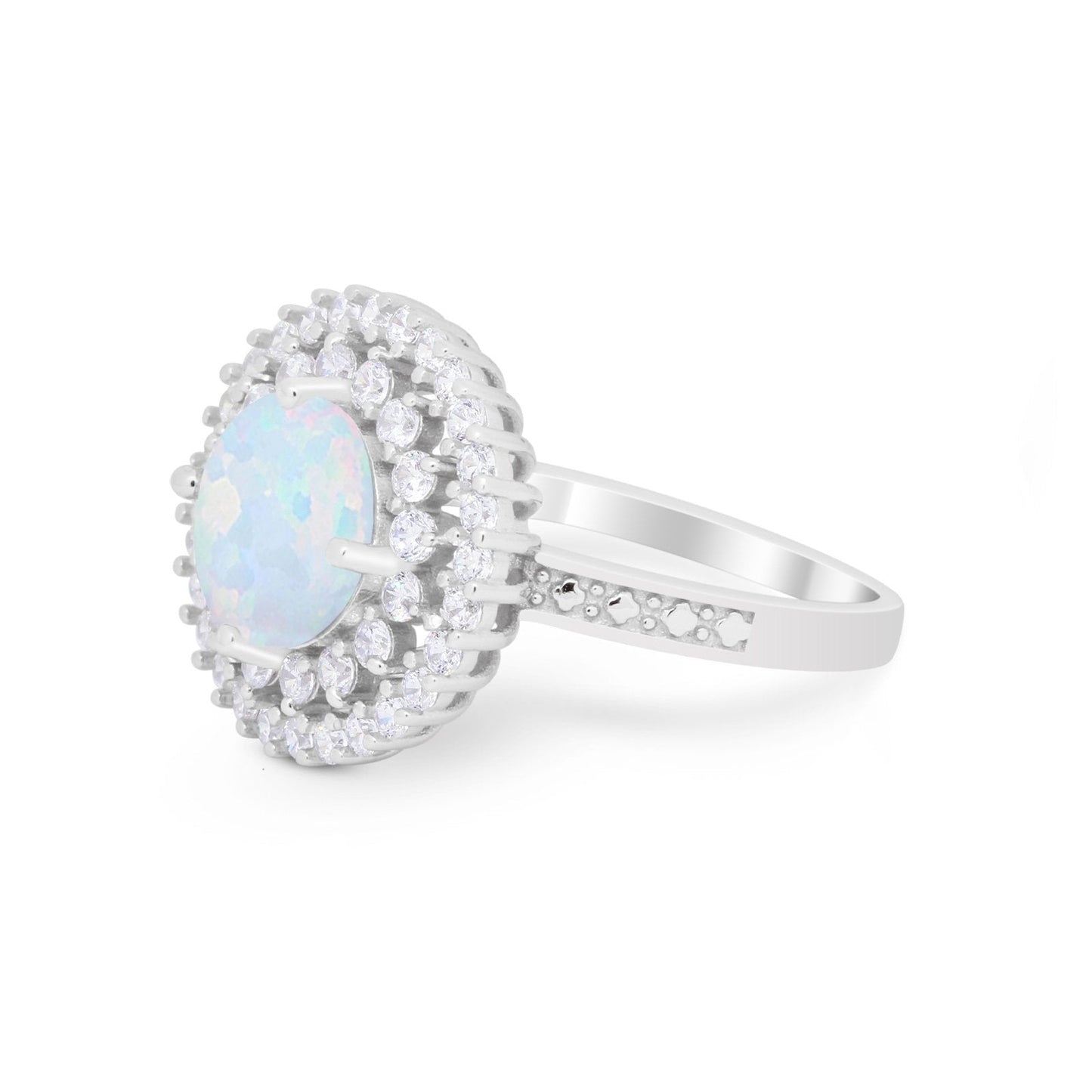 Cocktail Round Lab Created White Opal Wedding Ring