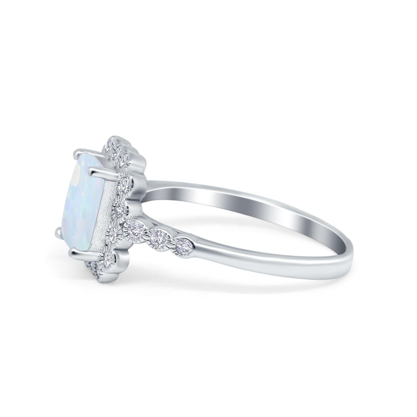 Halo Radiant Cut Wedding Ring Lab Created White Opal