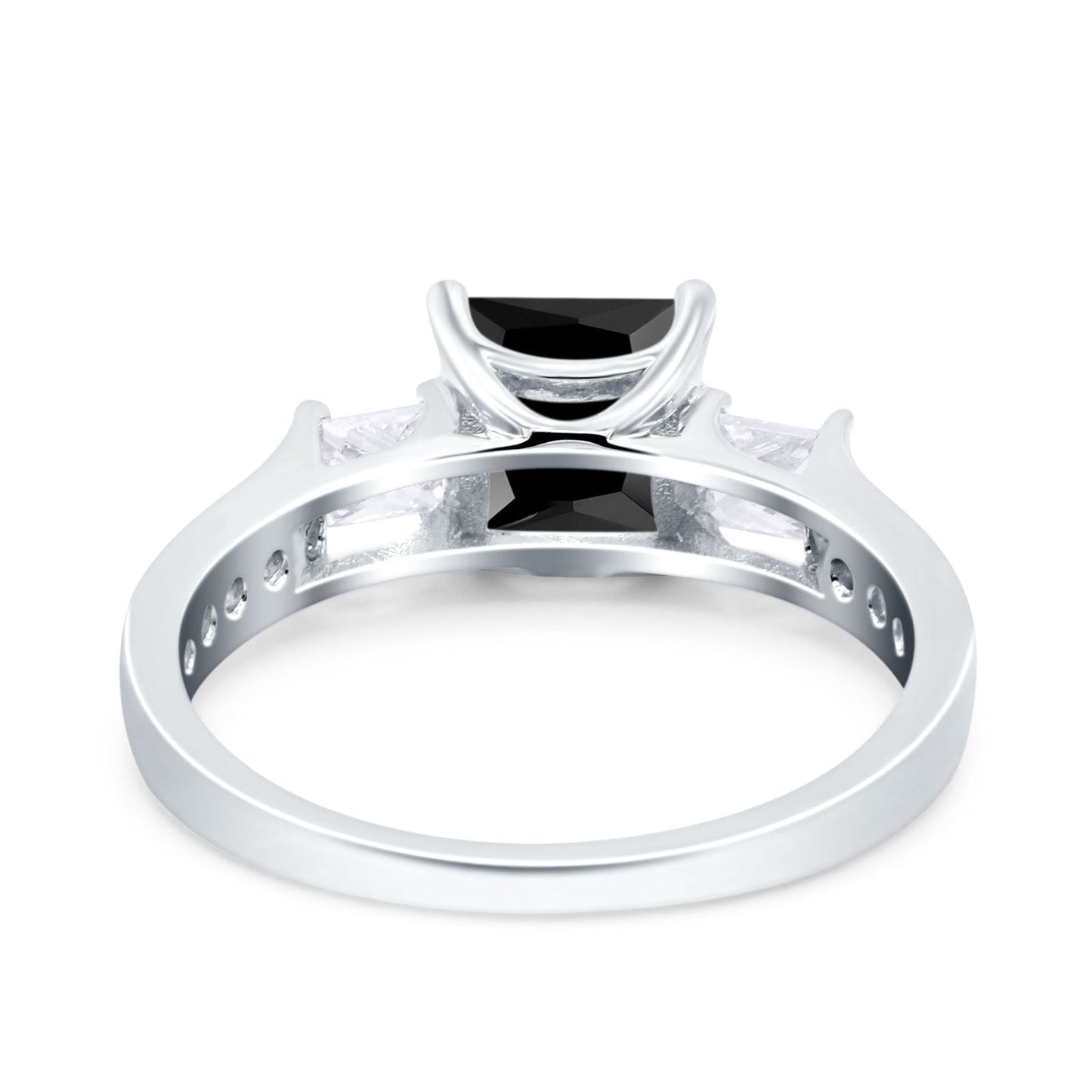 Princess Cut Art Deco Wedding Ring Simulated Black CZ