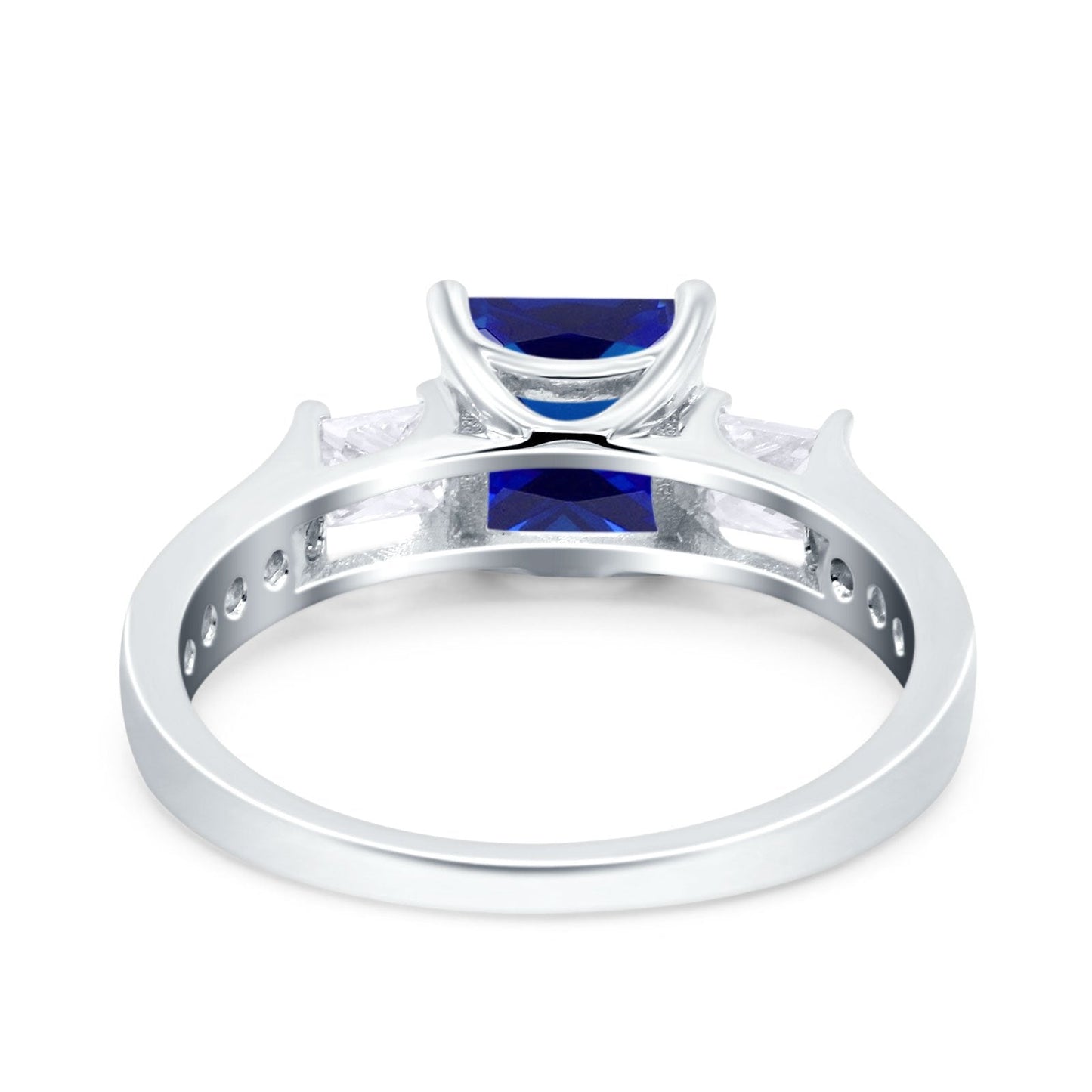 Princess Cut Art Deco Wedding Ring Simulated Blue Sapphire CZ