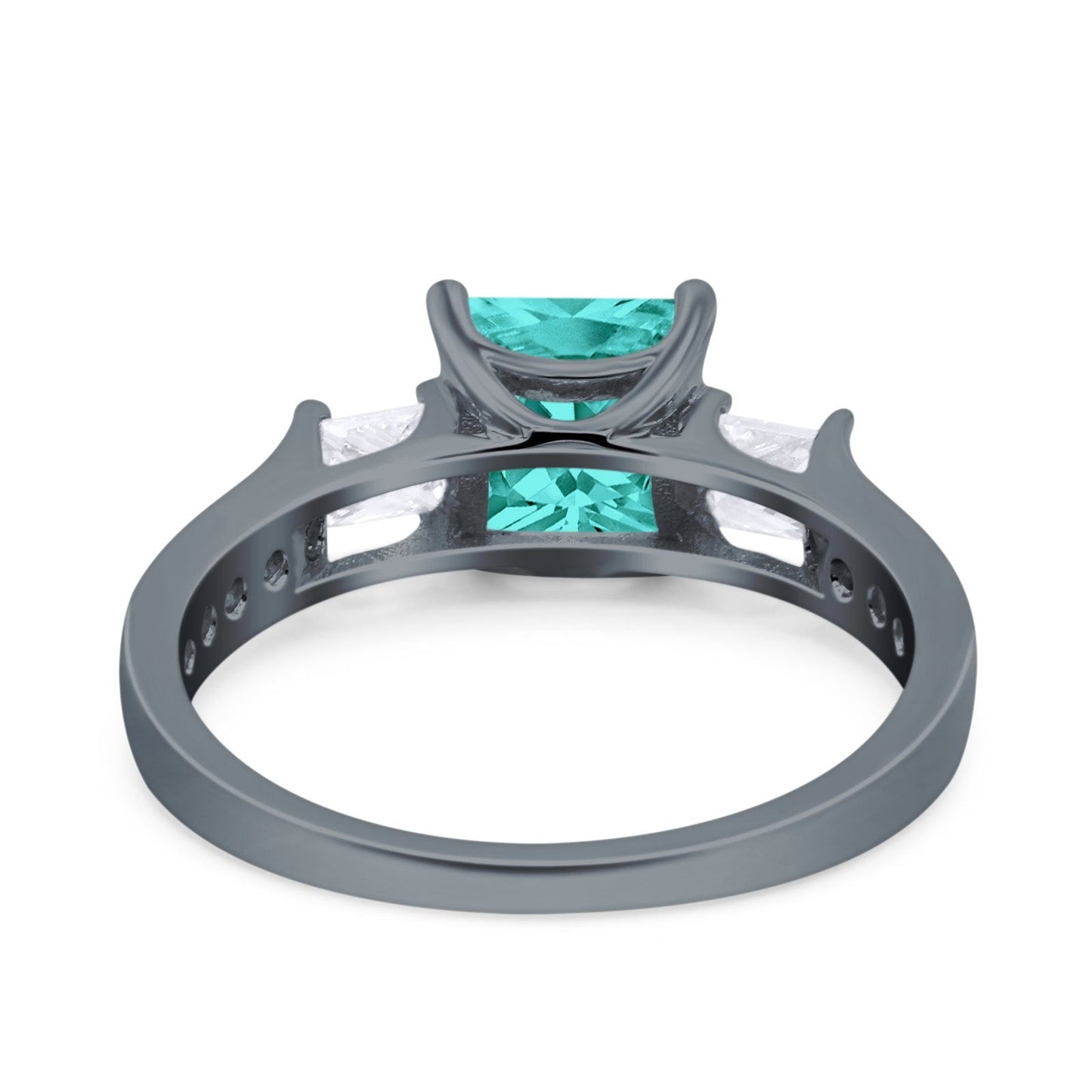 Princess Cut Art Deco Wedding Ring Black Tone, Simulated Paraiba Tourmaline CZ