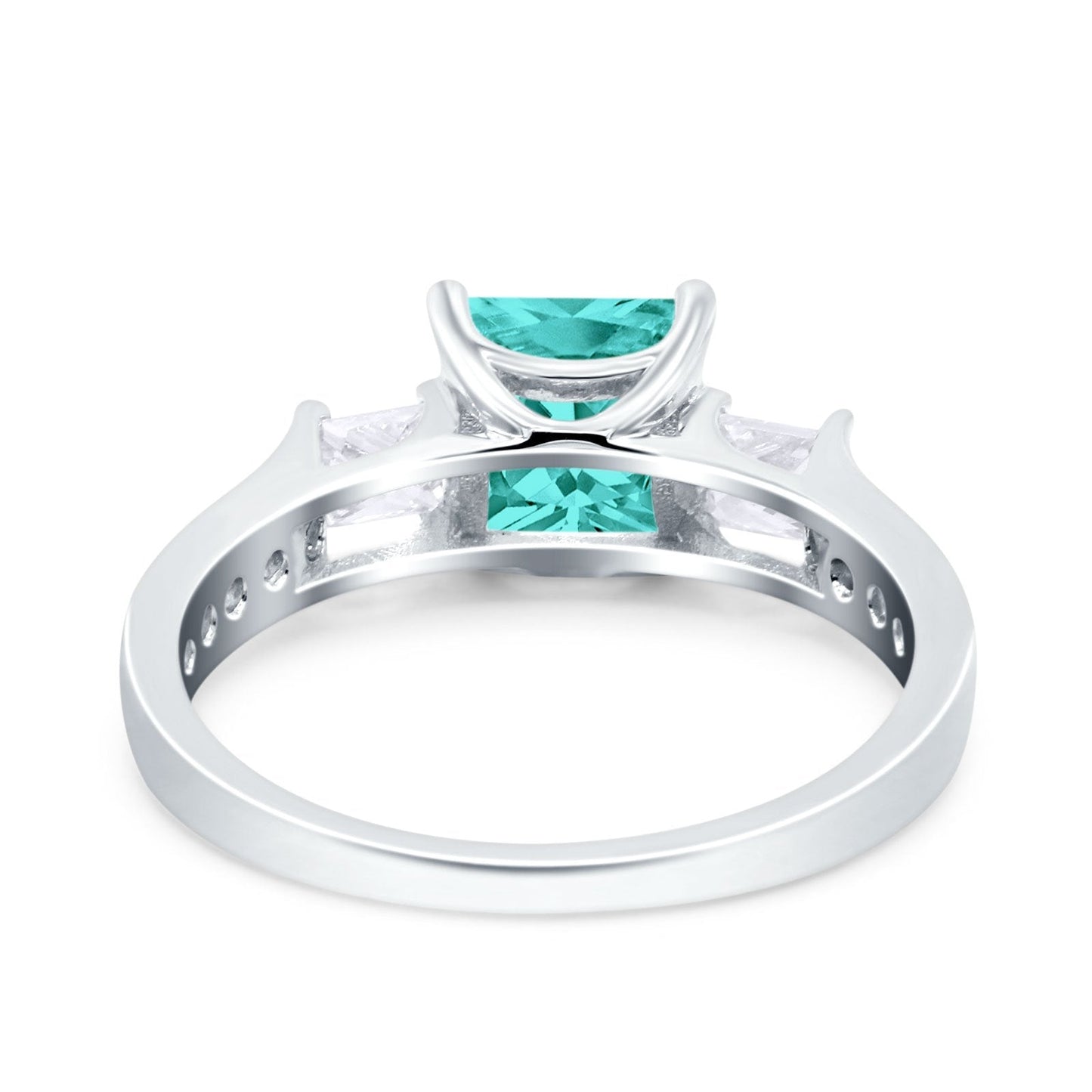 Princess Cut Art Deco Wedding Ring Simulated Paraiba Tourmaline CZ