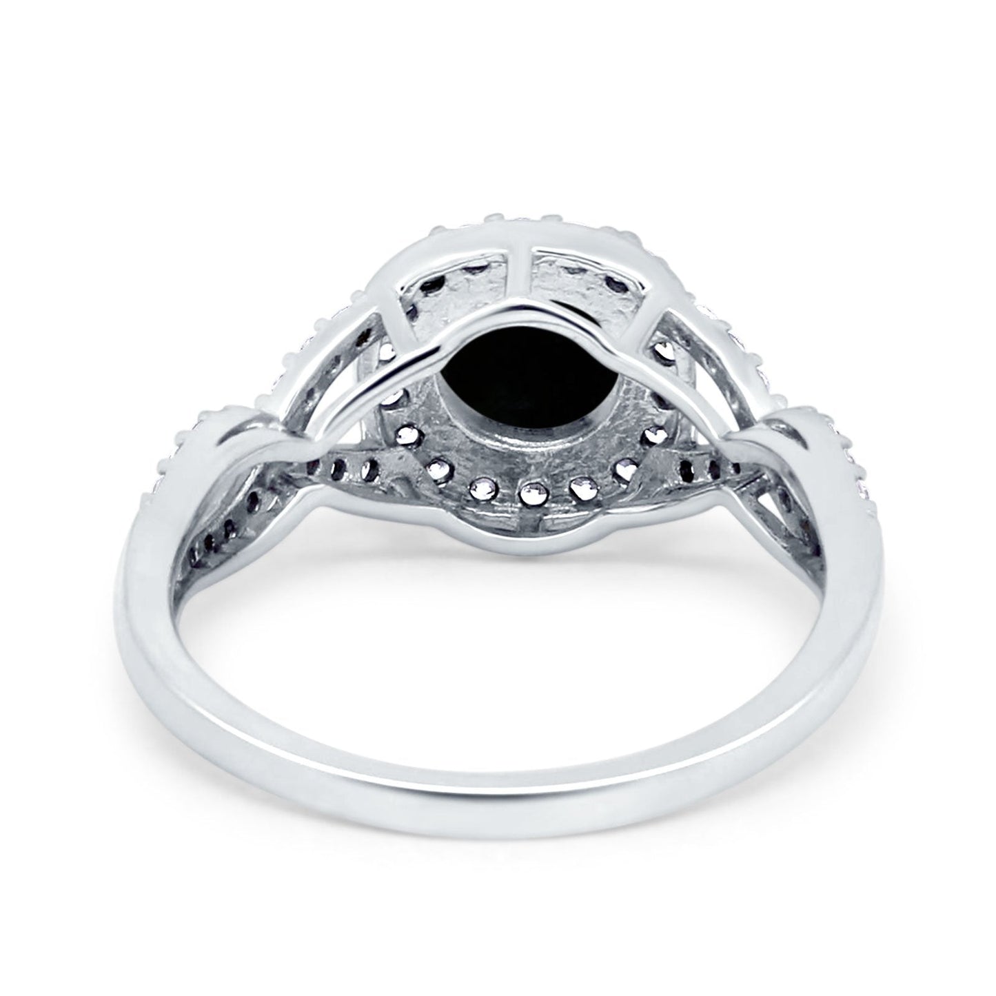 Vintage Infinity Shank Wedding Ring Round Simulated Black CZ