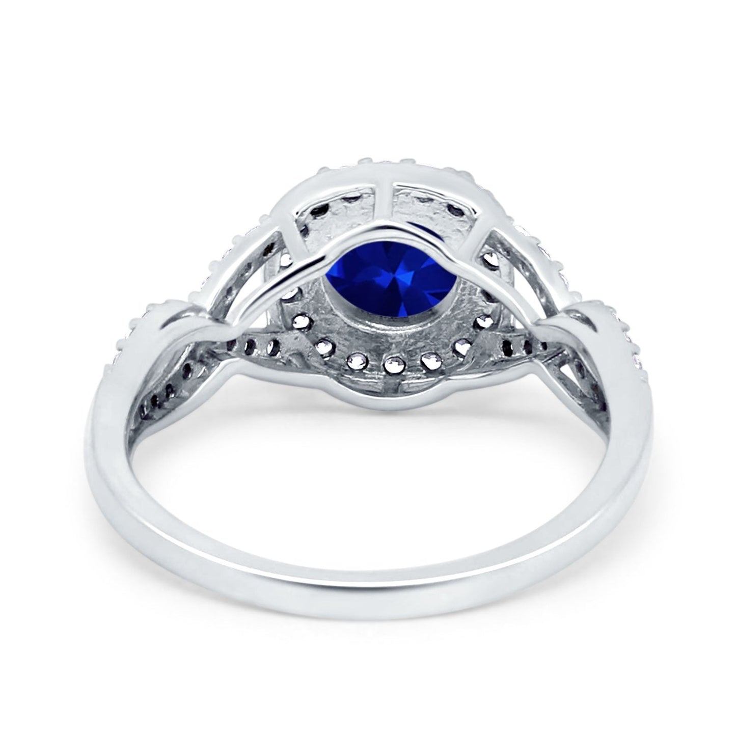 Vintage Infinity Shank Wedding Ring Round Simulated Blue Sapphire CZ