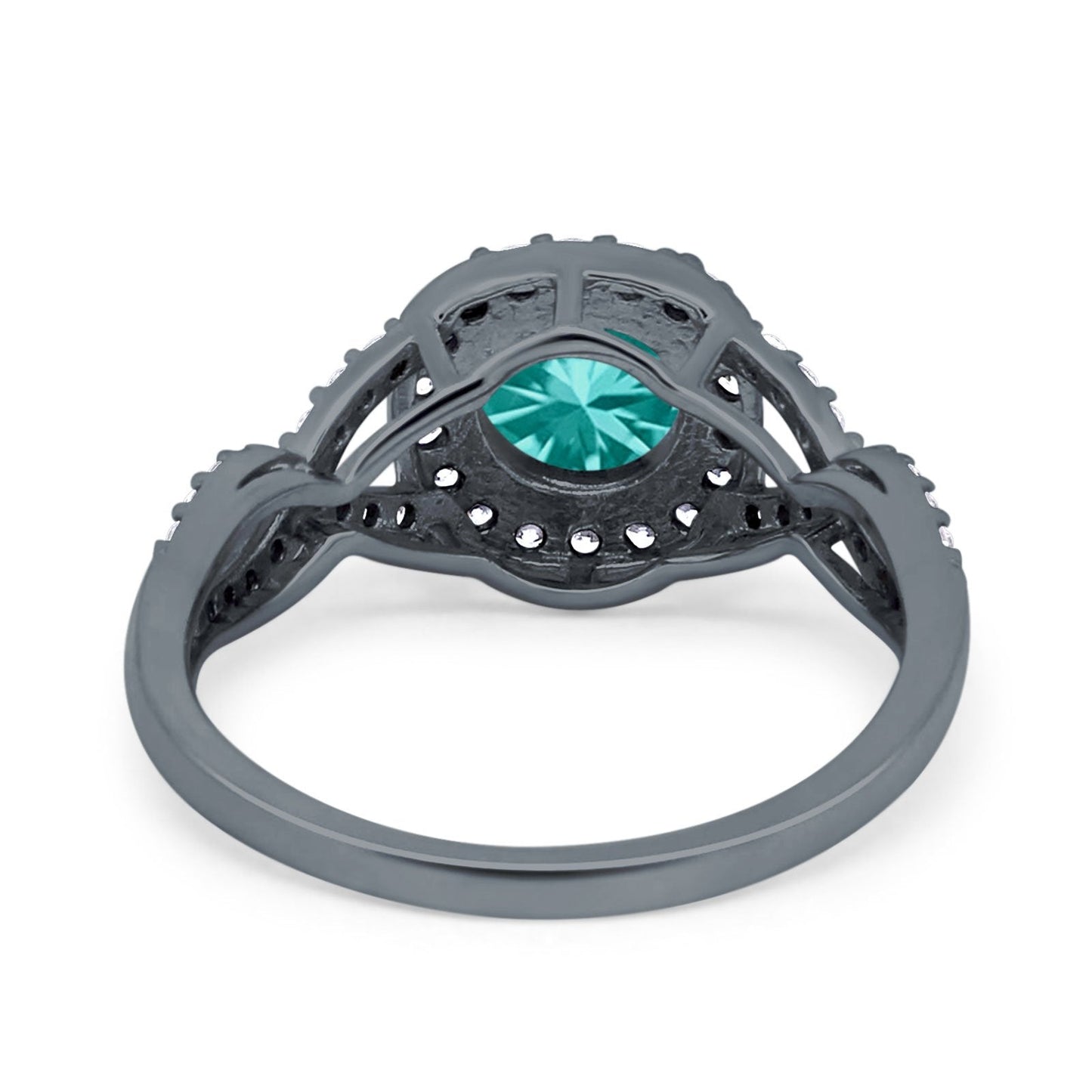 Vintage Infinity Shank Wedding Ring Round Black Tone, Simulated Paraiba Tourmaline CZ