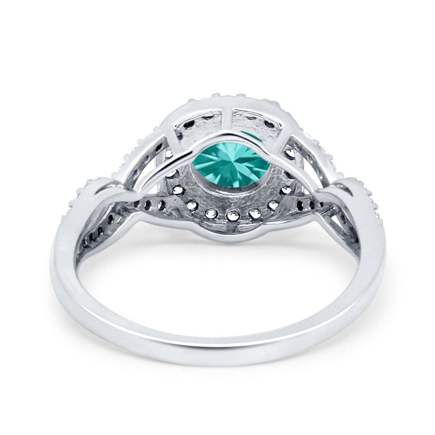 Vintage Infinity Shank Wedding Ring Round Simulated Paraiba Tourmaline CZ