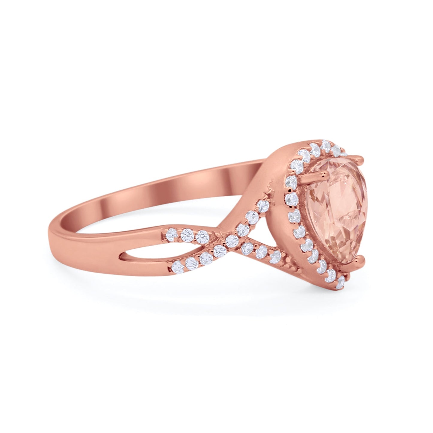 Teardrop Wedding Promise Ring Rose Tone, Simulated Morganite CZ