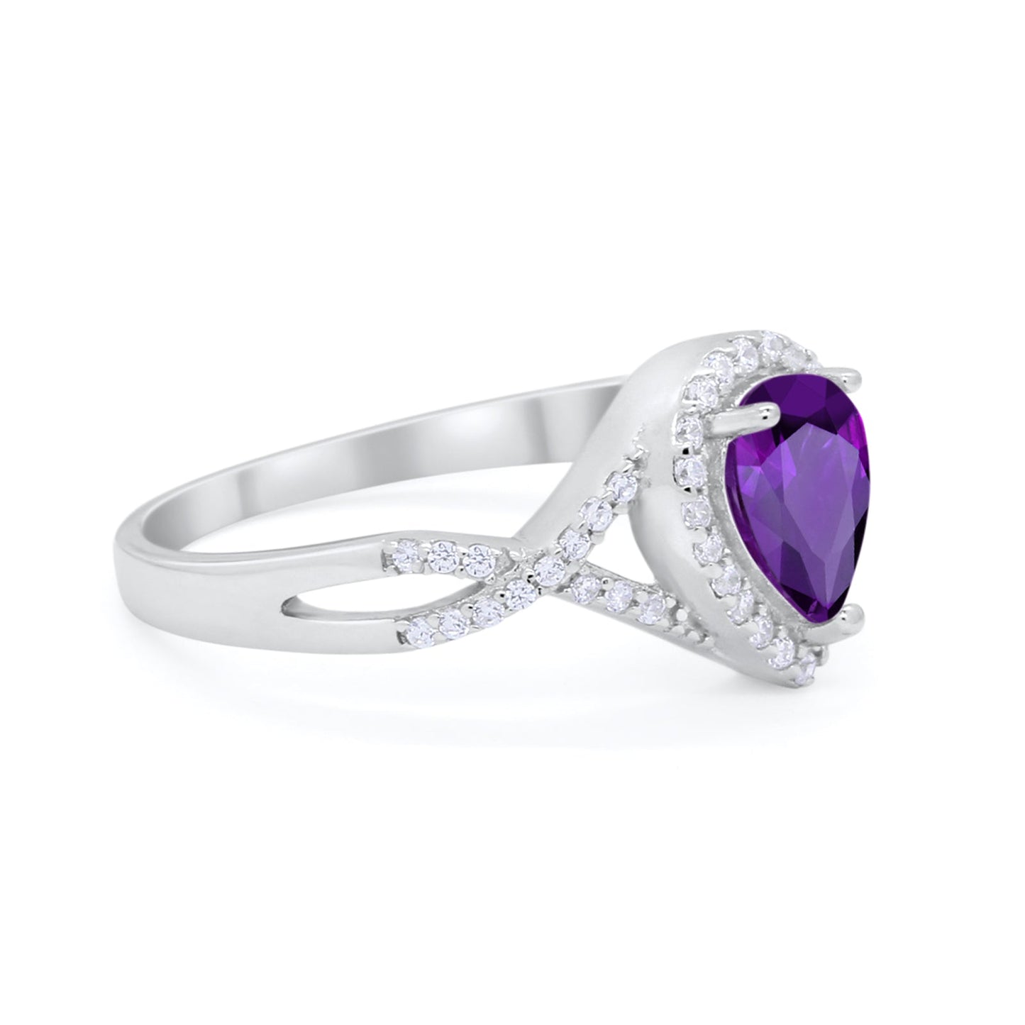 Teardrop Wedding Promise Ring Infinity Round Simulated Amethyst CZ